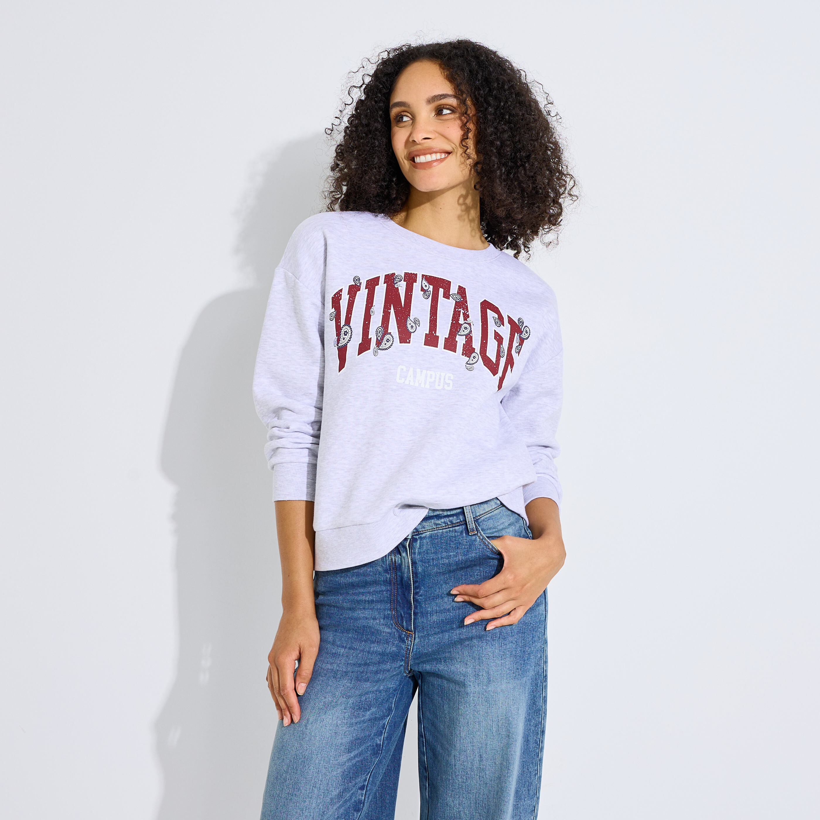 Sweat imprim&eacute; Vintage Campus femme