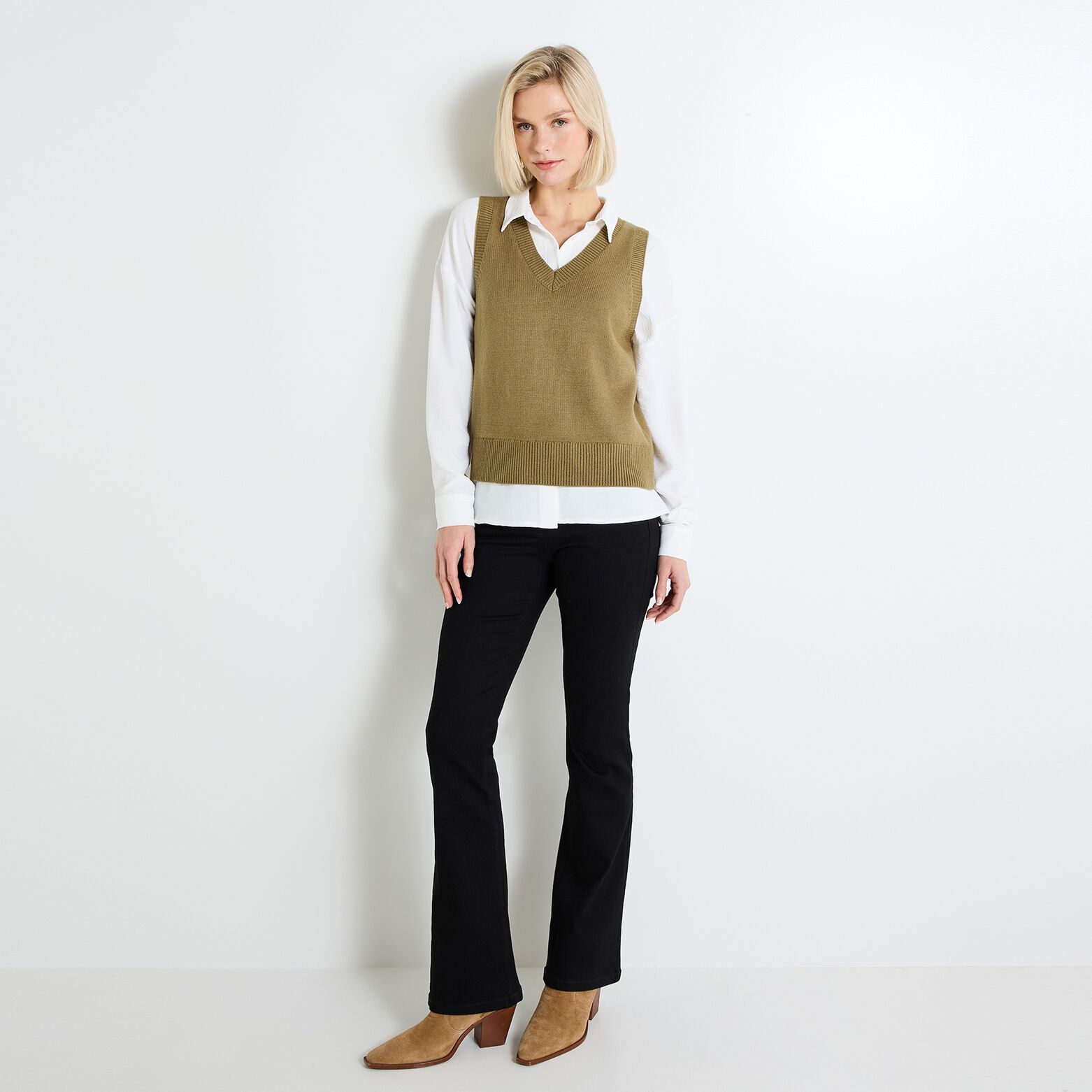 Pull col V femme