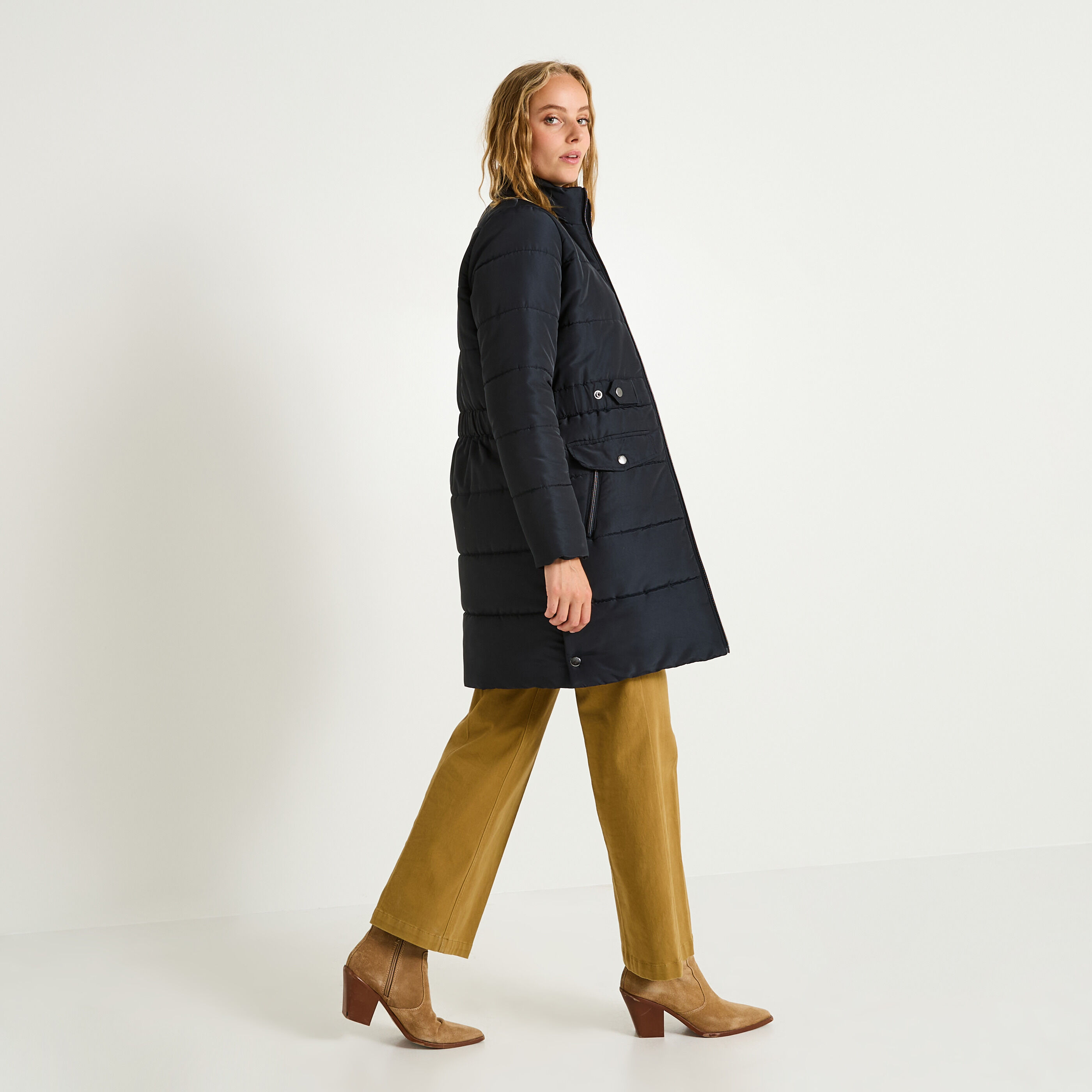 Doudoune longue &agrave; capuche amovible femme