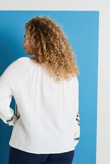 Blouse col V brodée femme