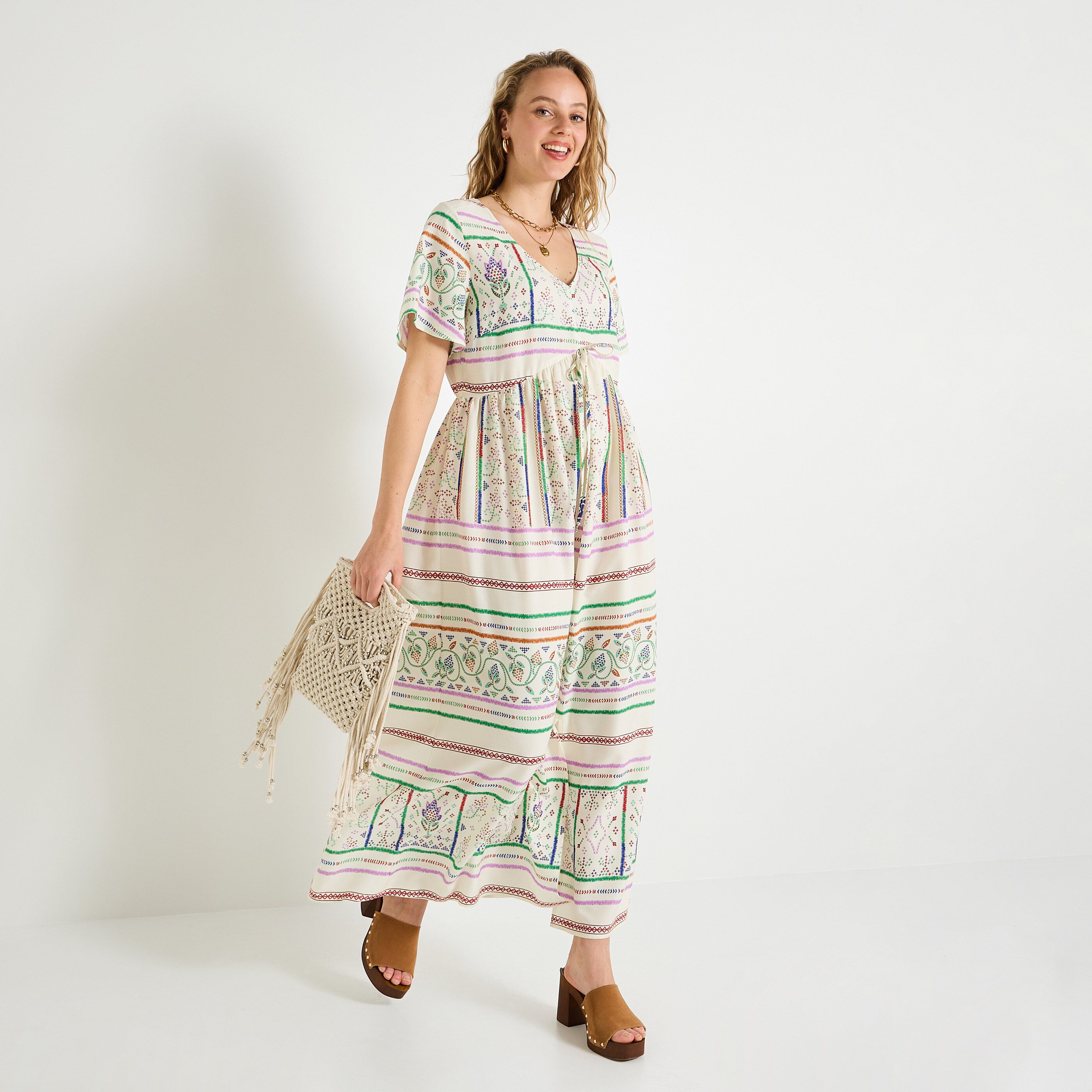 Robe longue boh&egrave;me imprim&eacute;e