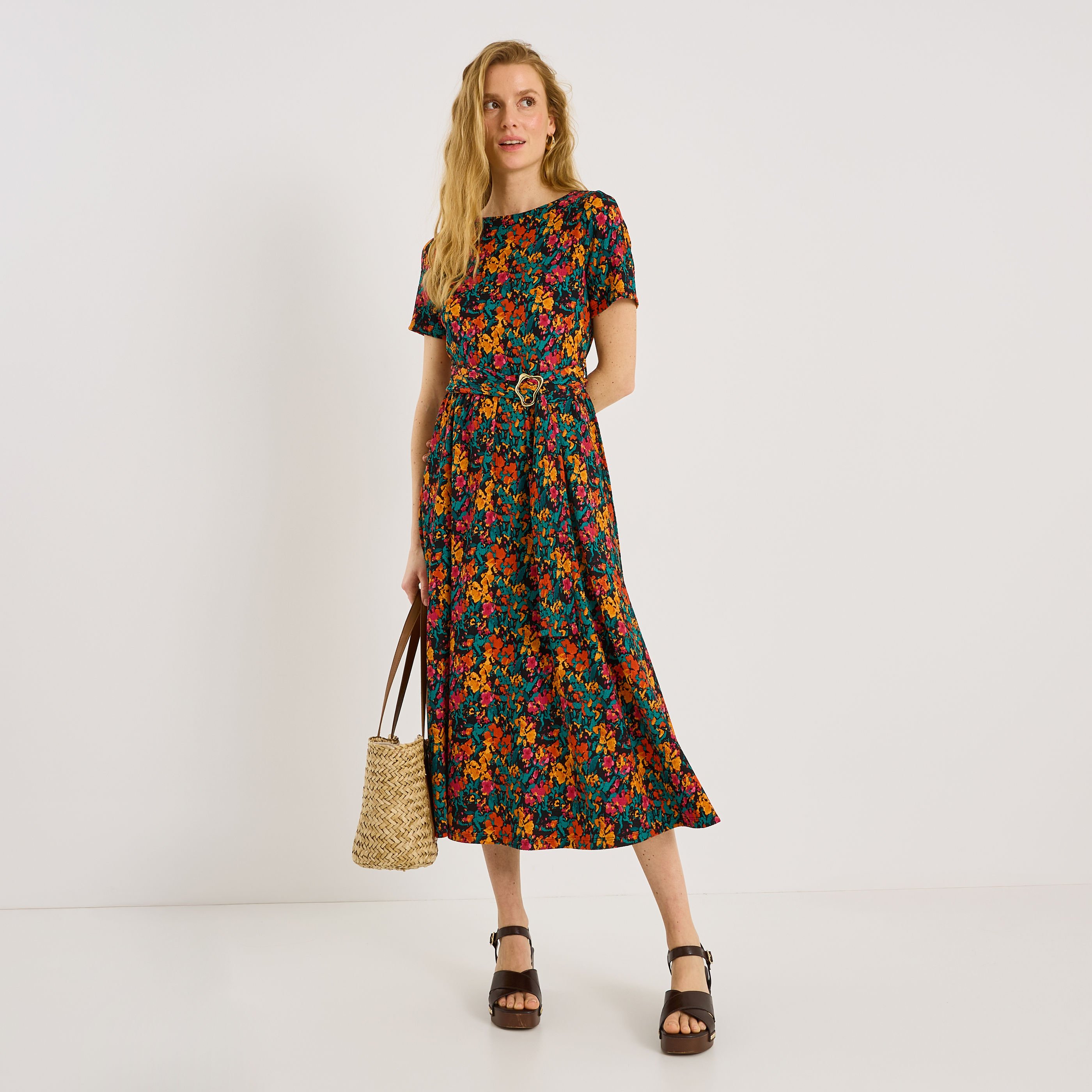 Robe longue en maille imprim&eacute;e