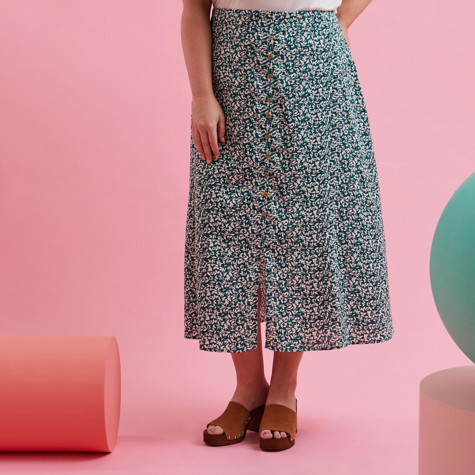 Jupe mi-longue boutonnée femme