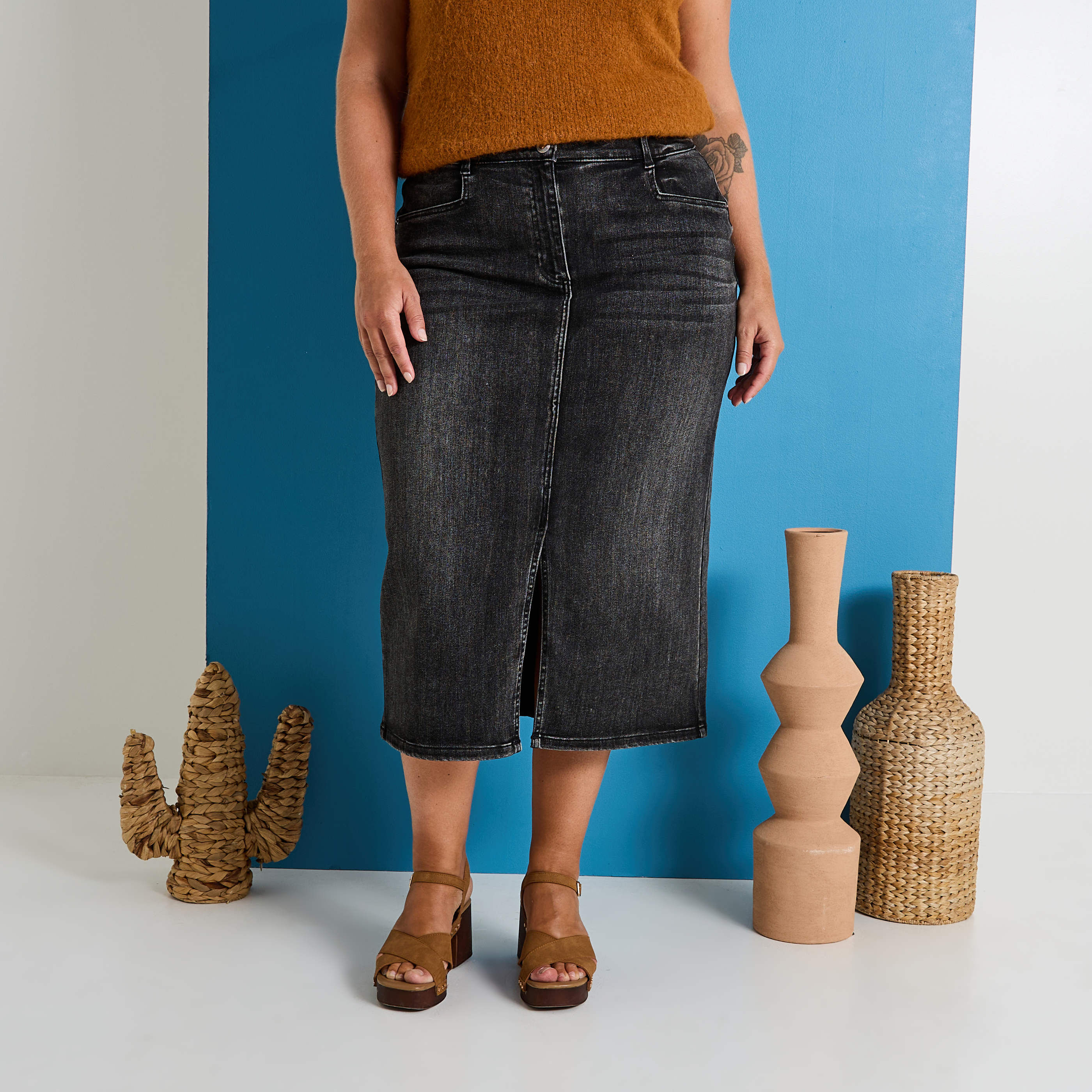 Jupe longue en denim femme