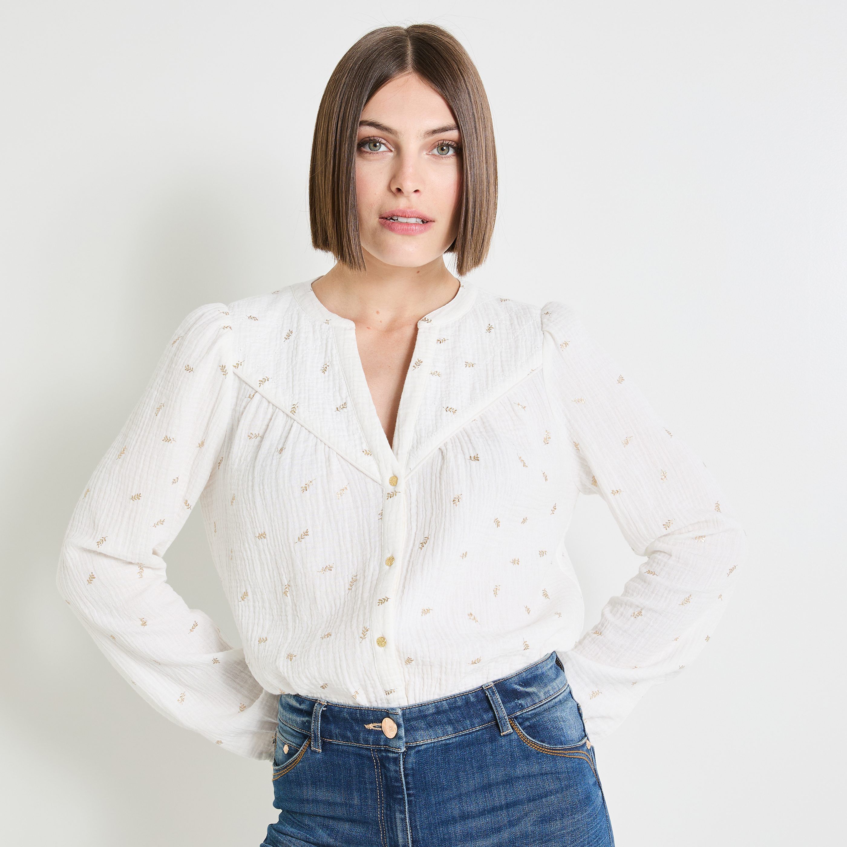 Chemisier col V femme ECRU Graindemalice