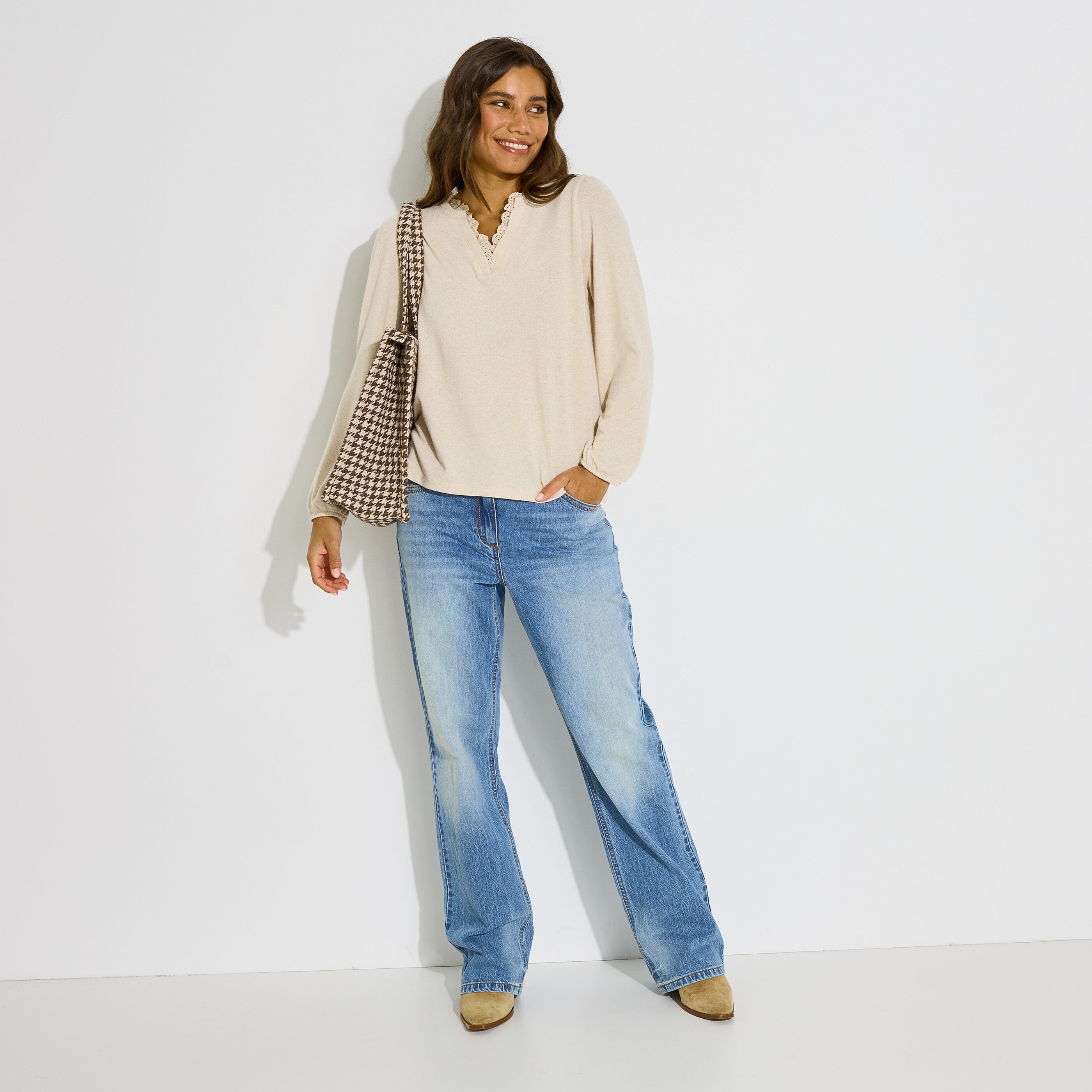 T-shirt uni col mao femme