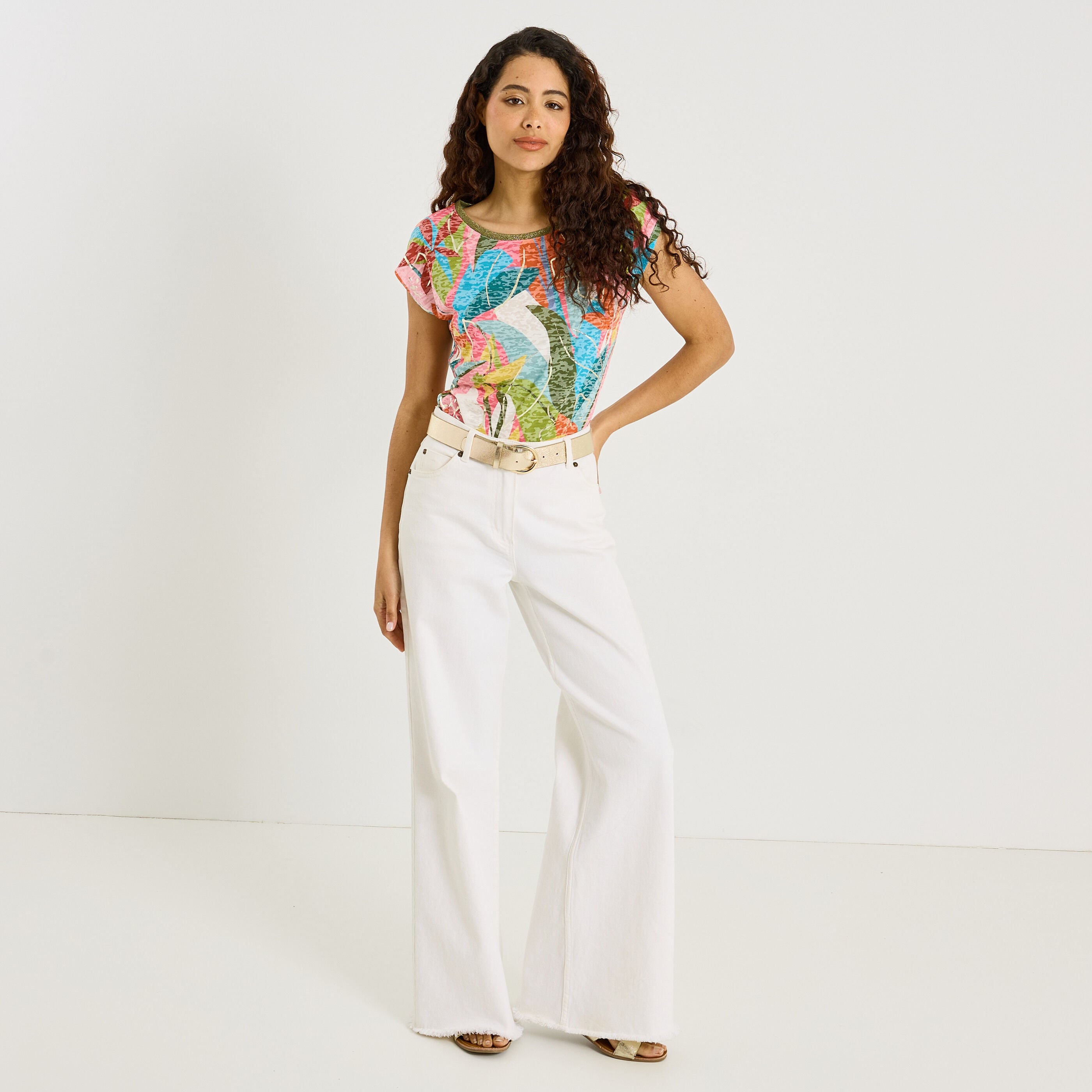 T-shirt imprim&eacute; tropical femme