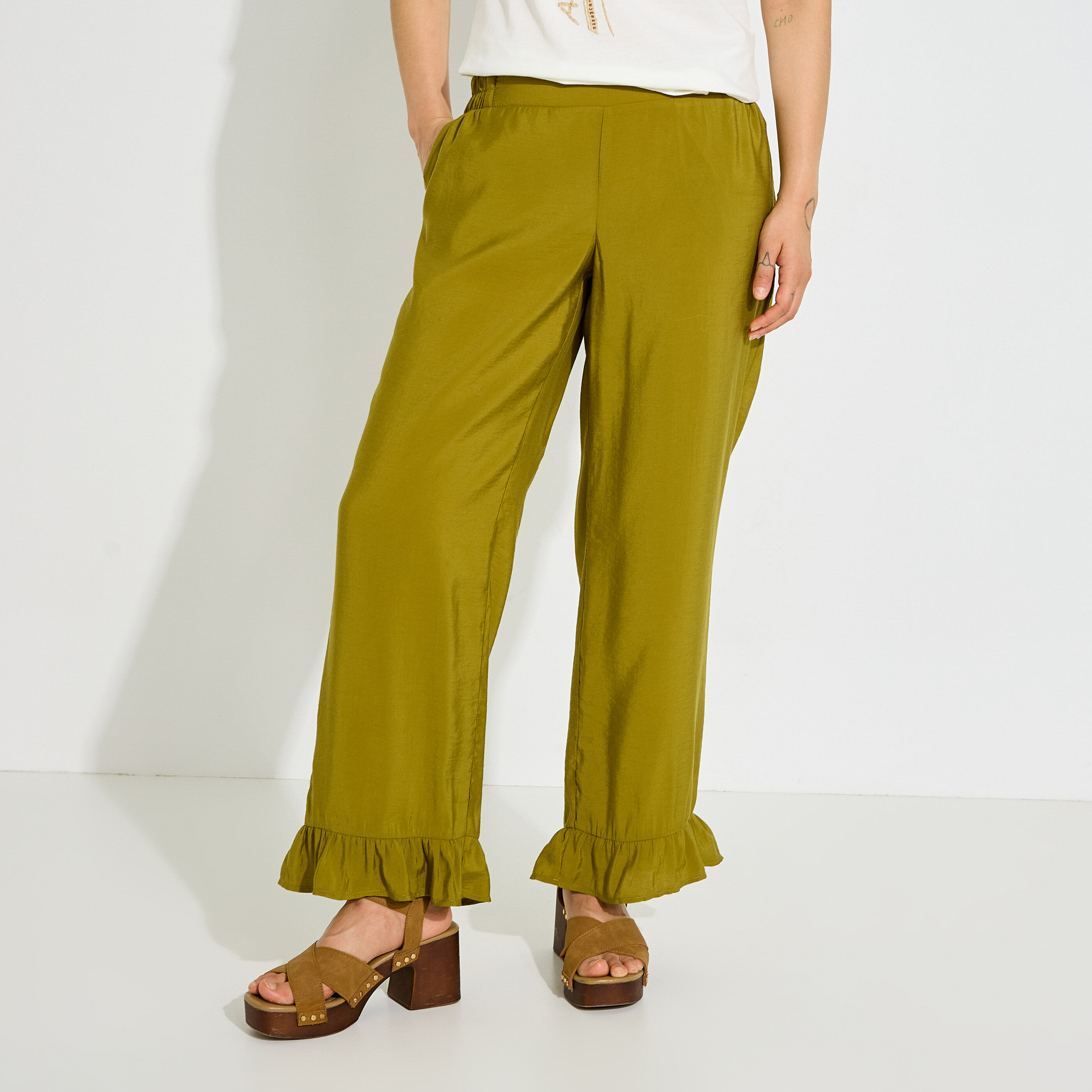 Pantalon large avec volants femme