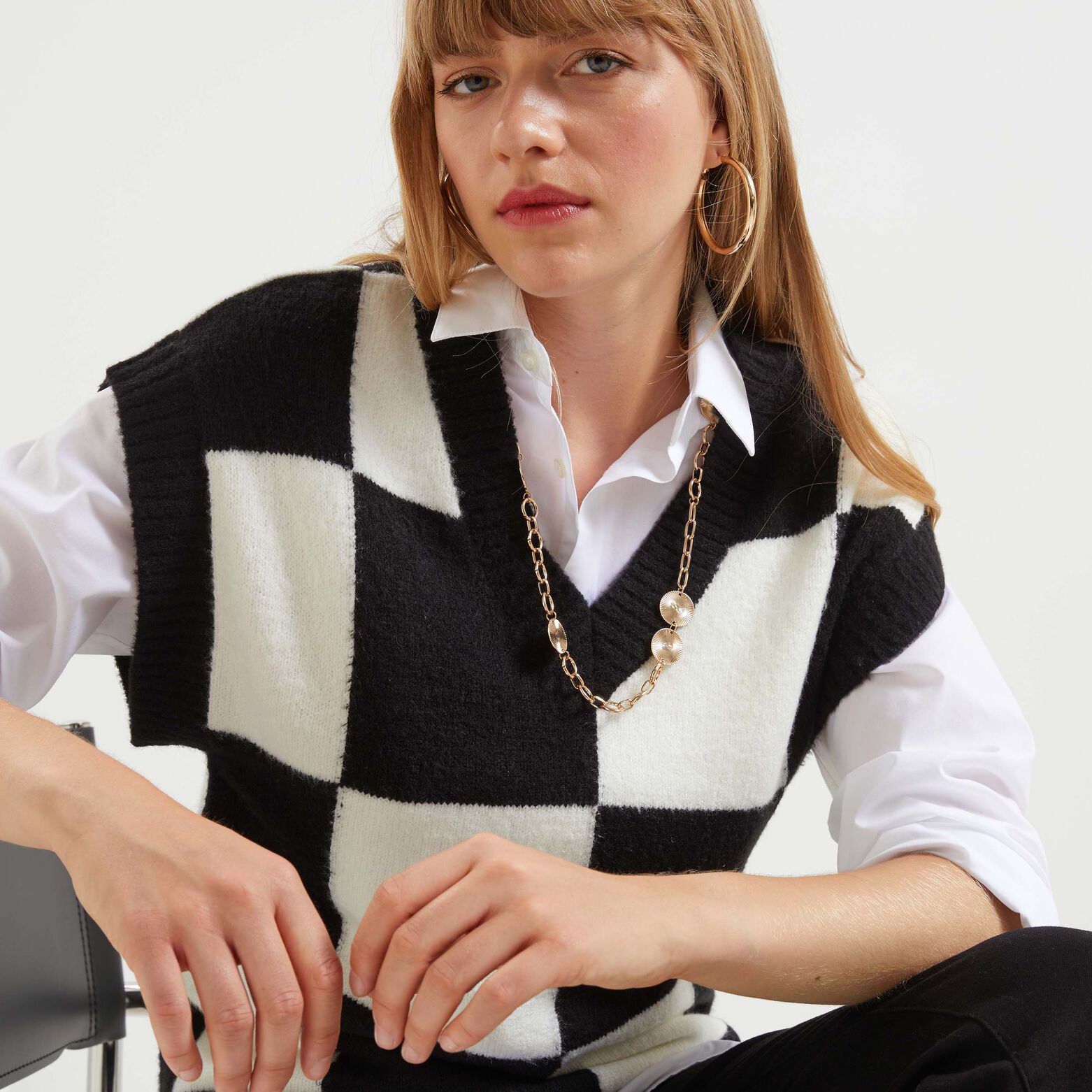 Pull sans manches patchwork femme