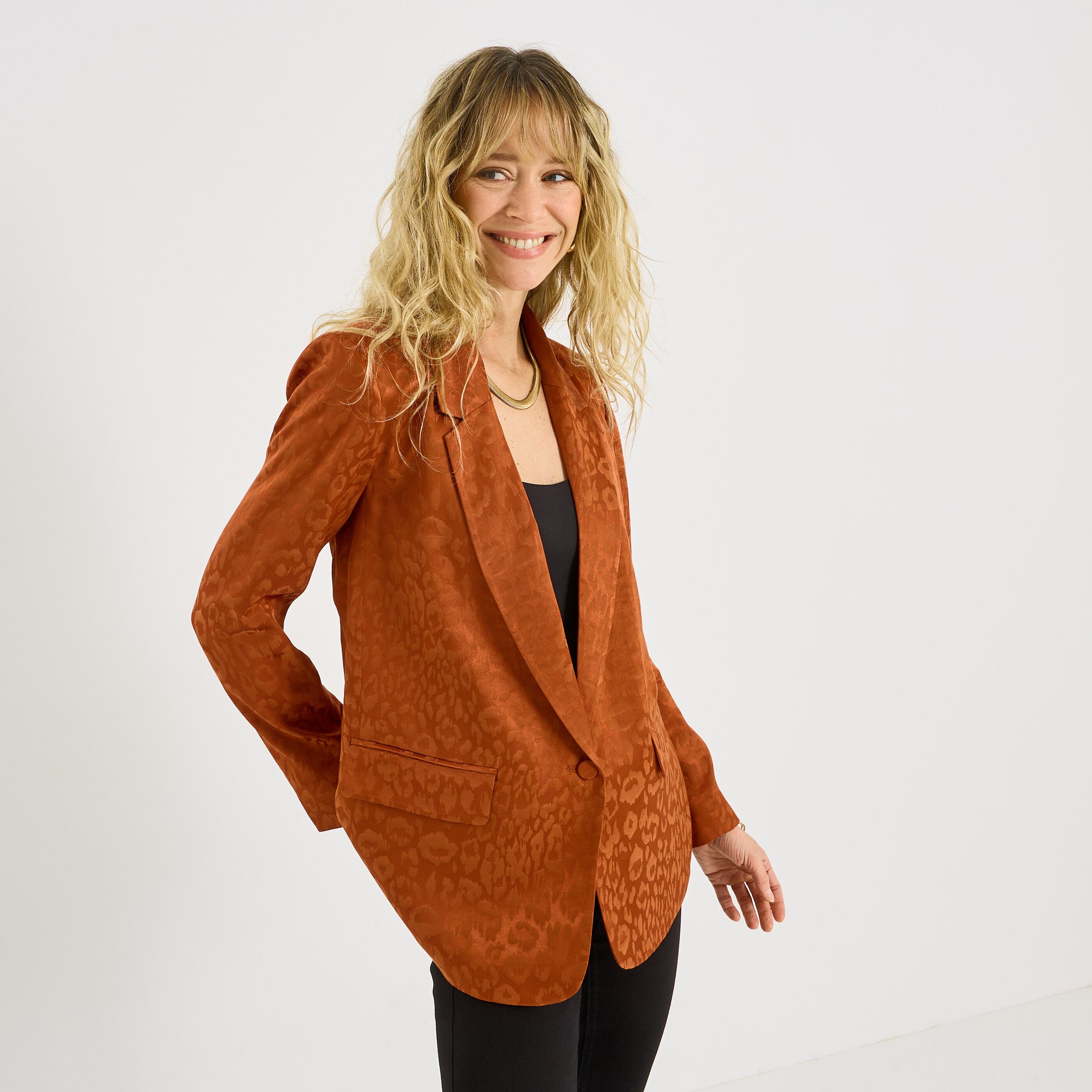Blazer droit motif jacquard femme