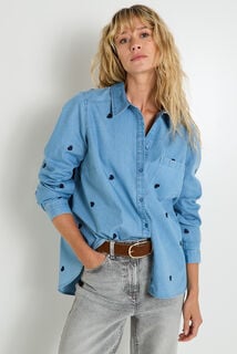 Chemise brodée en denim femme