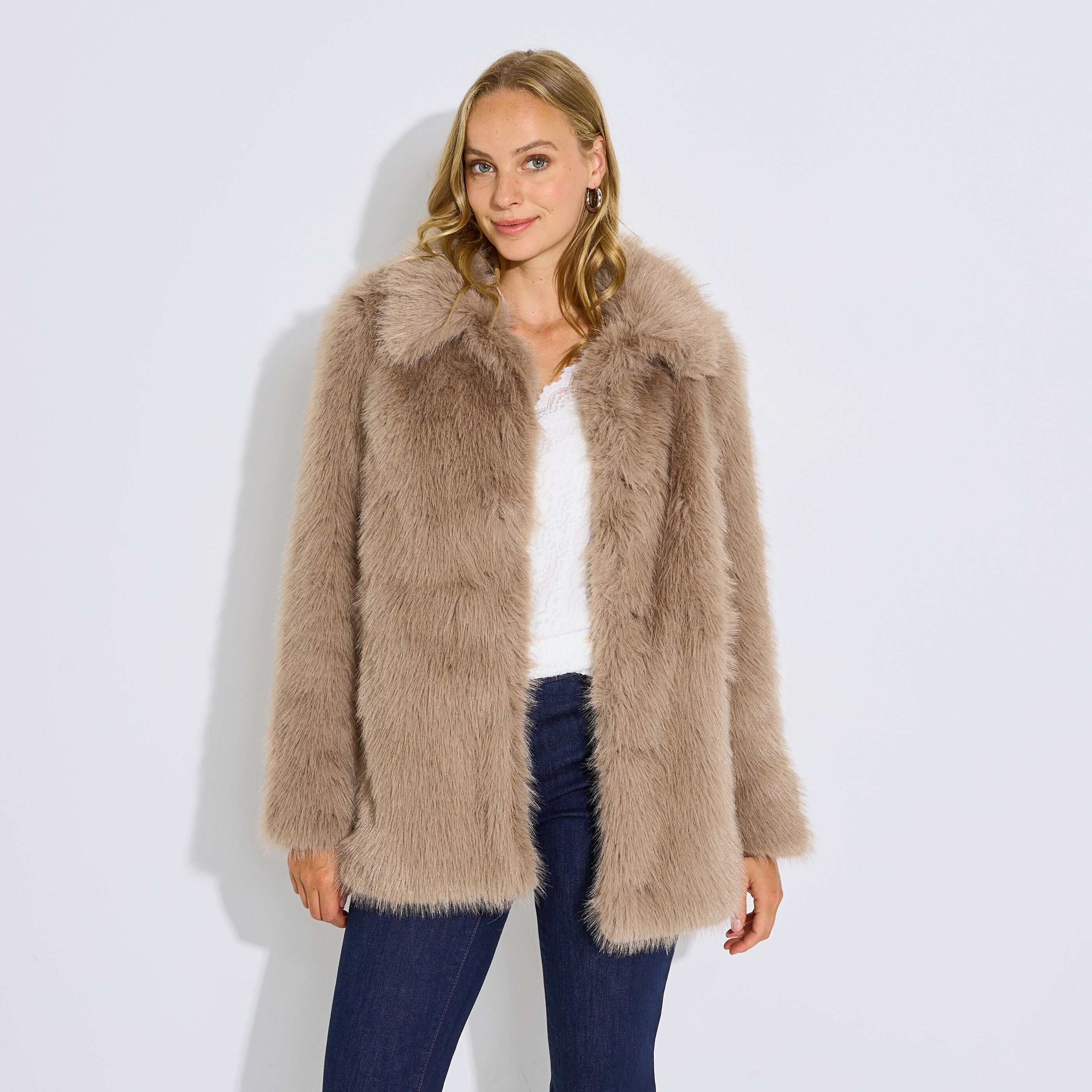 Manteau doux &agrave; col chemise femme