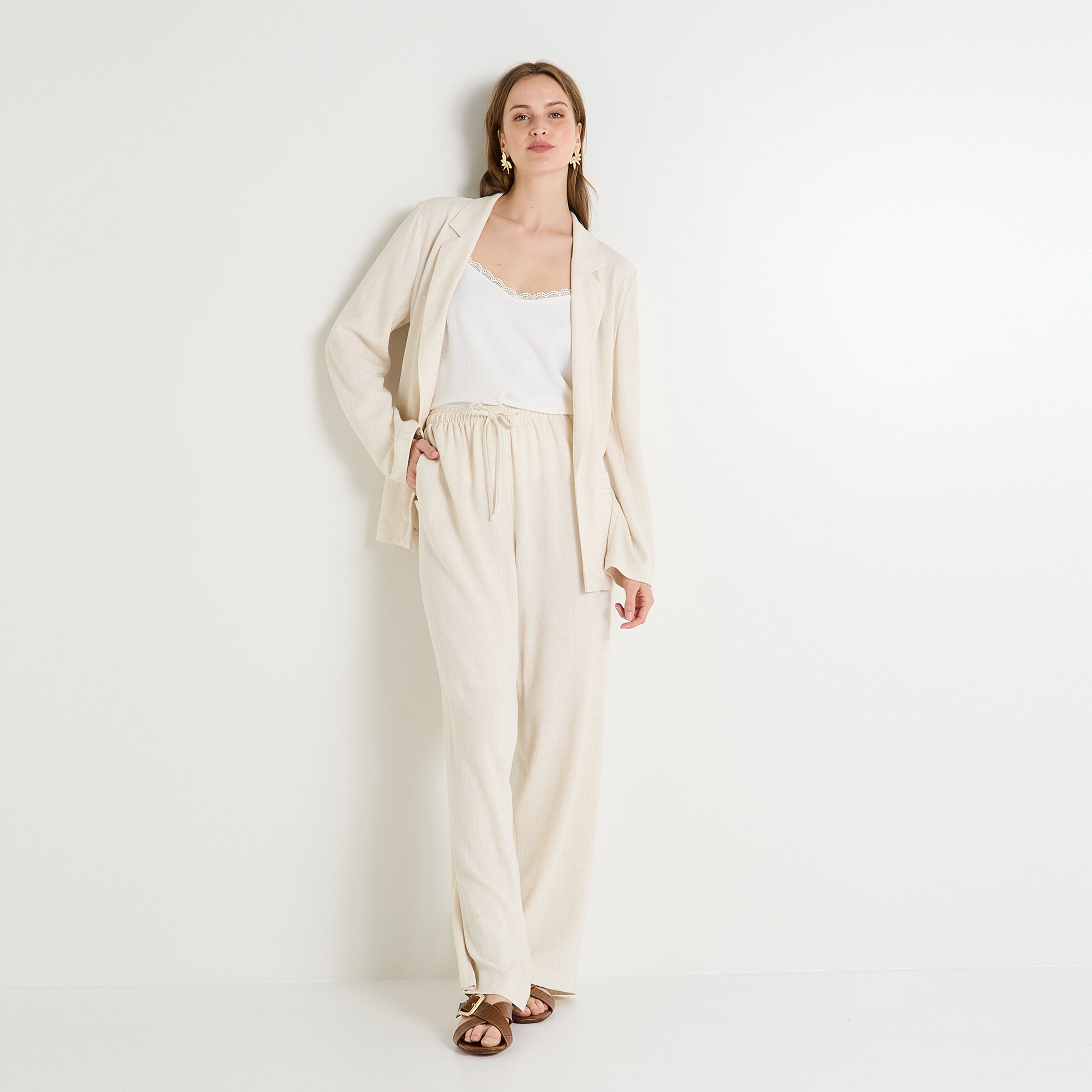 Blazer fluide en lin m&eacute;lang&eacute; femme