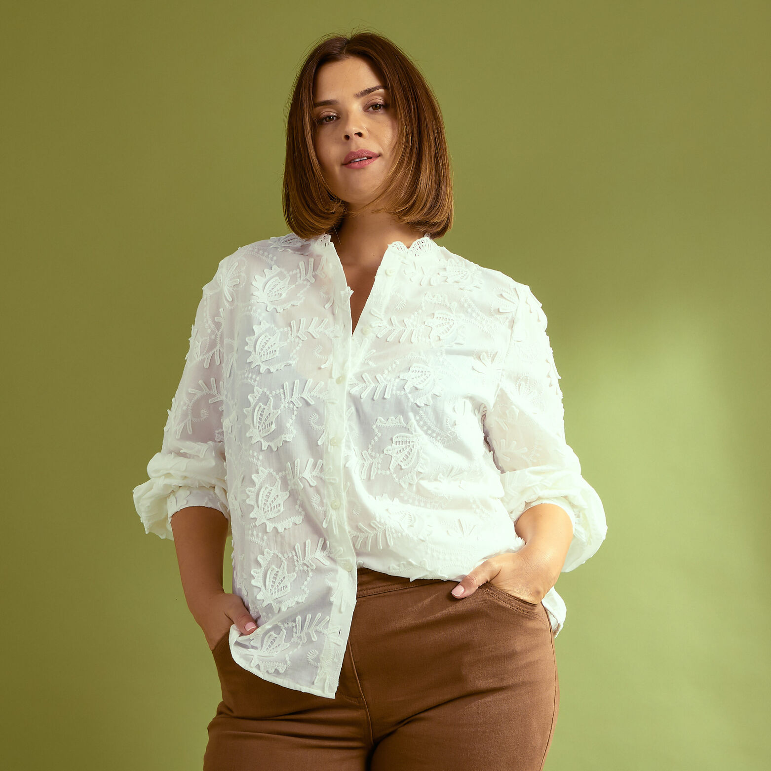 Chemise brodée à col montant femme ECRU Graindemalice