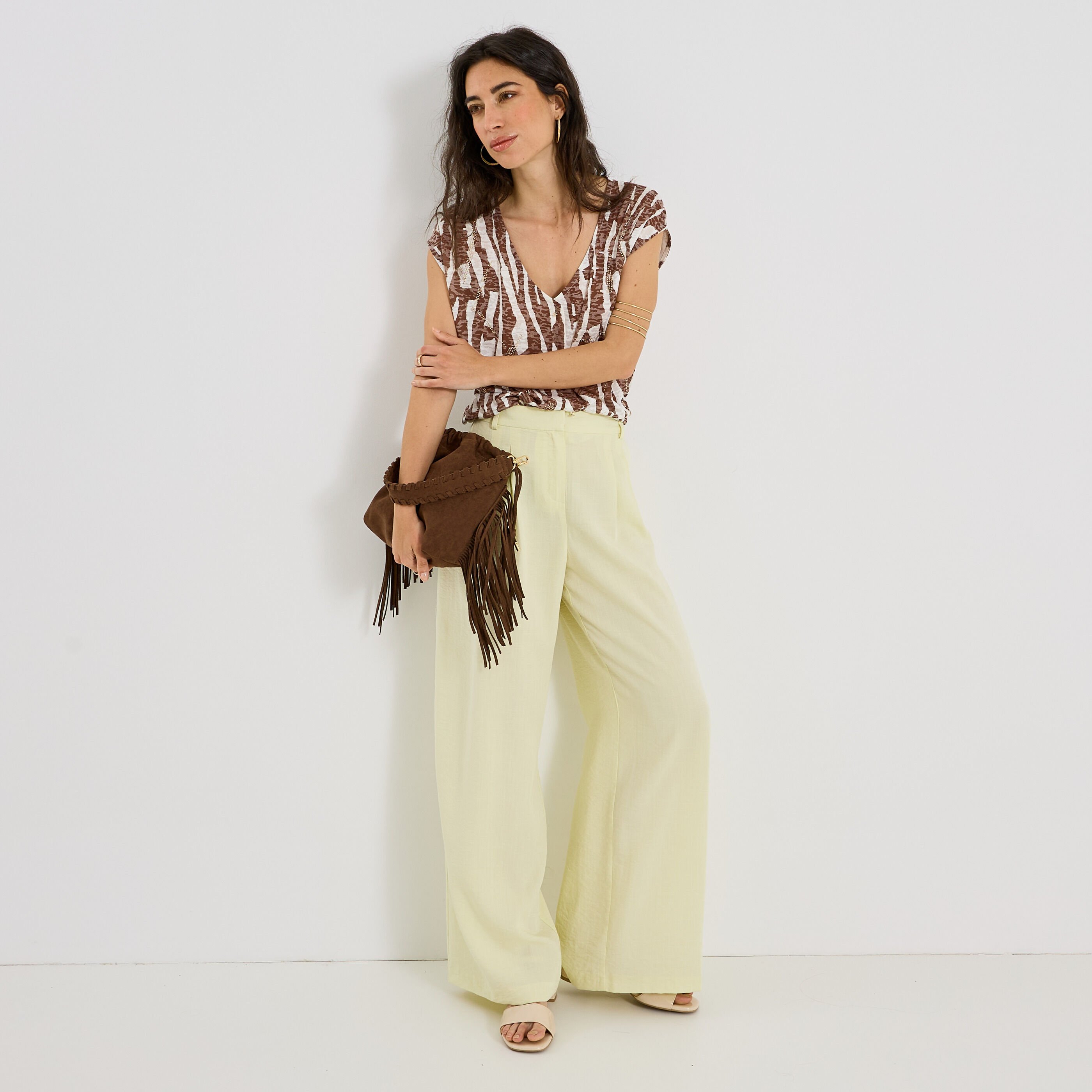 T-shirt boutonn&eacute; imprim&eacute; z&egrave;bre femme