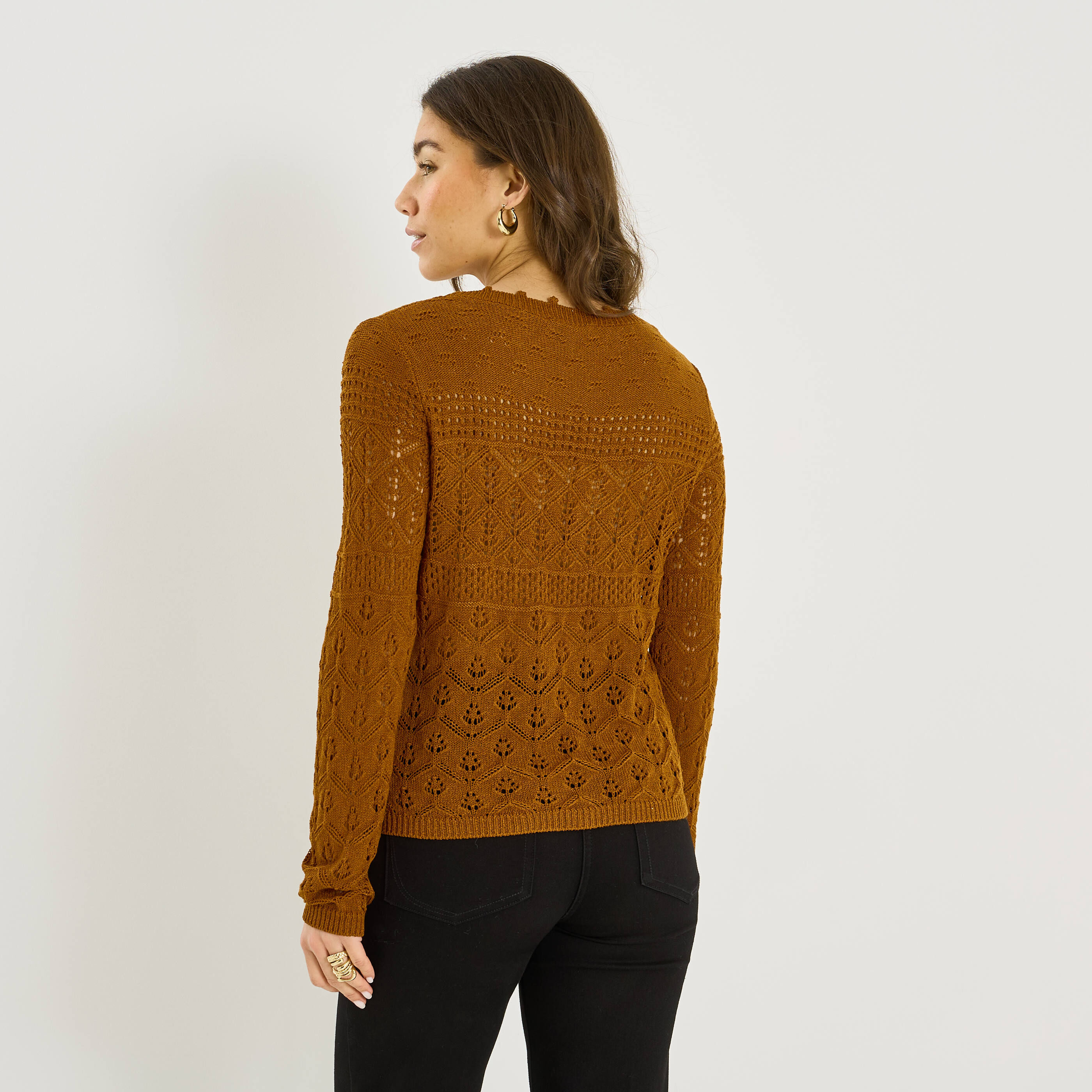 Pull motifs ajour&eacute;s femme