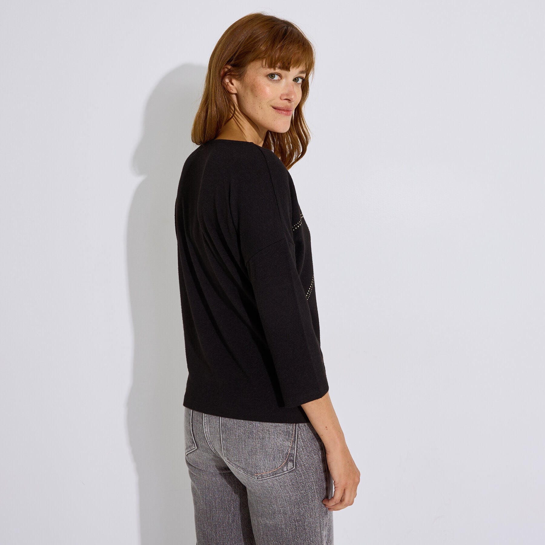 T-shirt doudou col V manches 3/4 femme