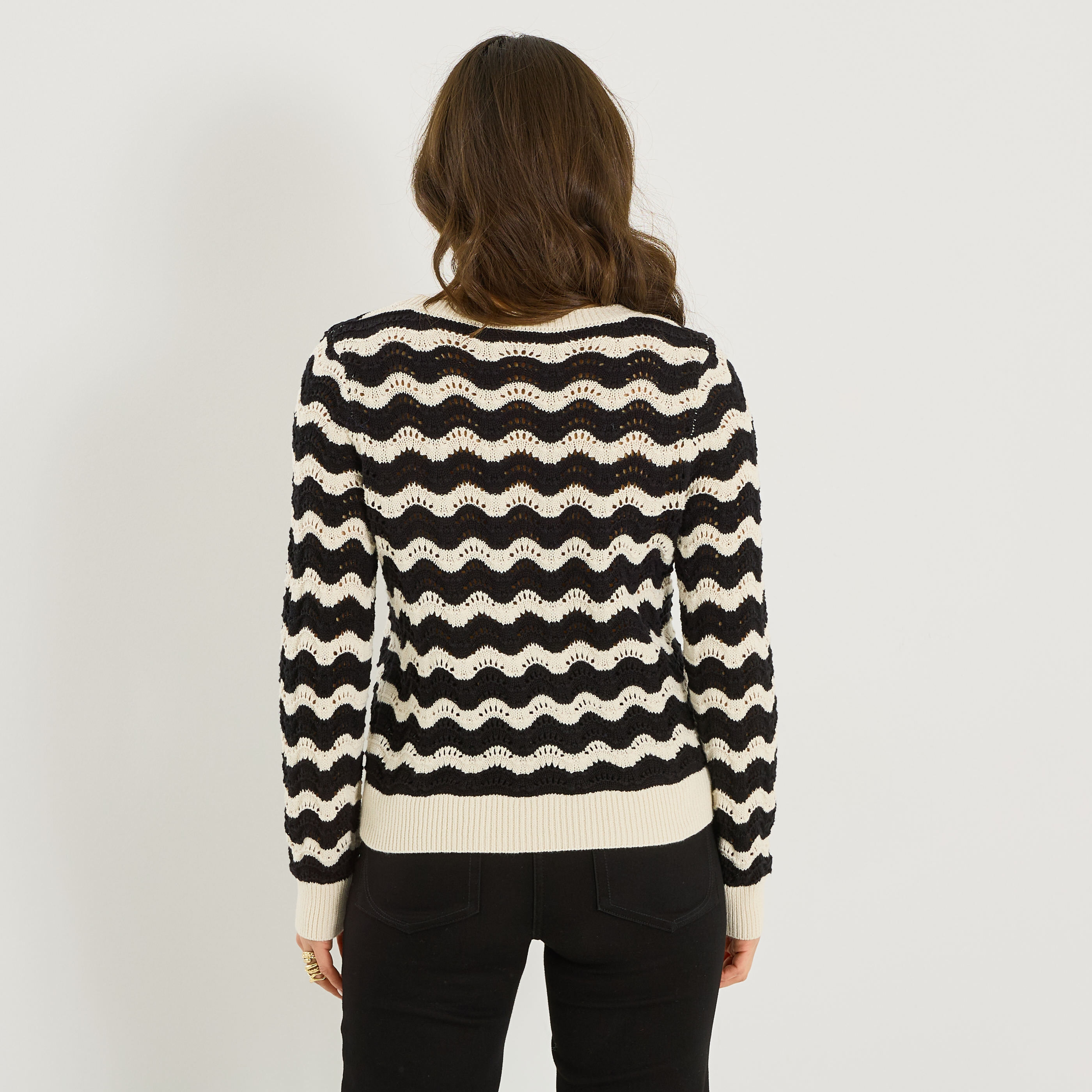 Pull ray&eacute; bicolore &agrave; col rond femme