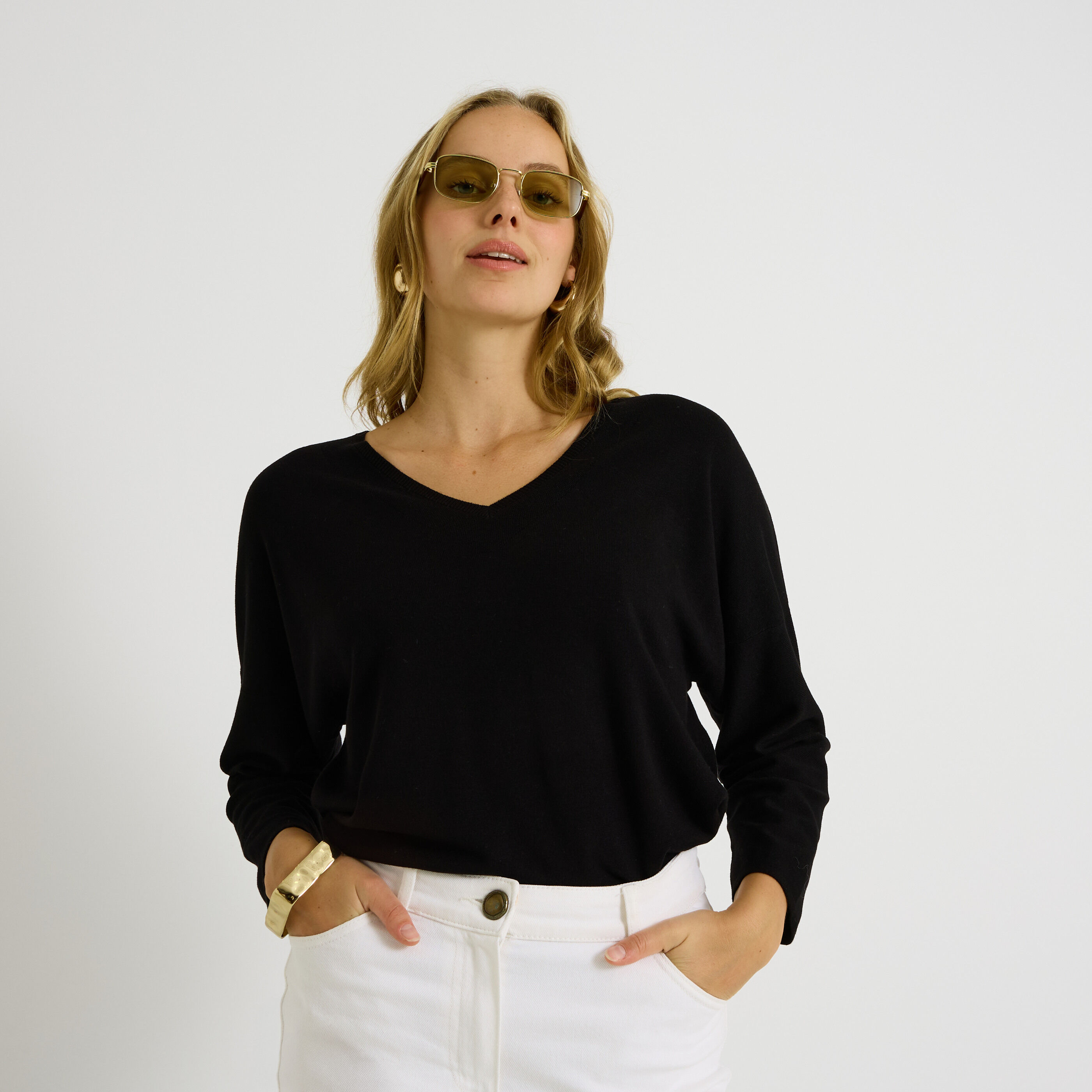 Pull brillant &agrave; col V femme