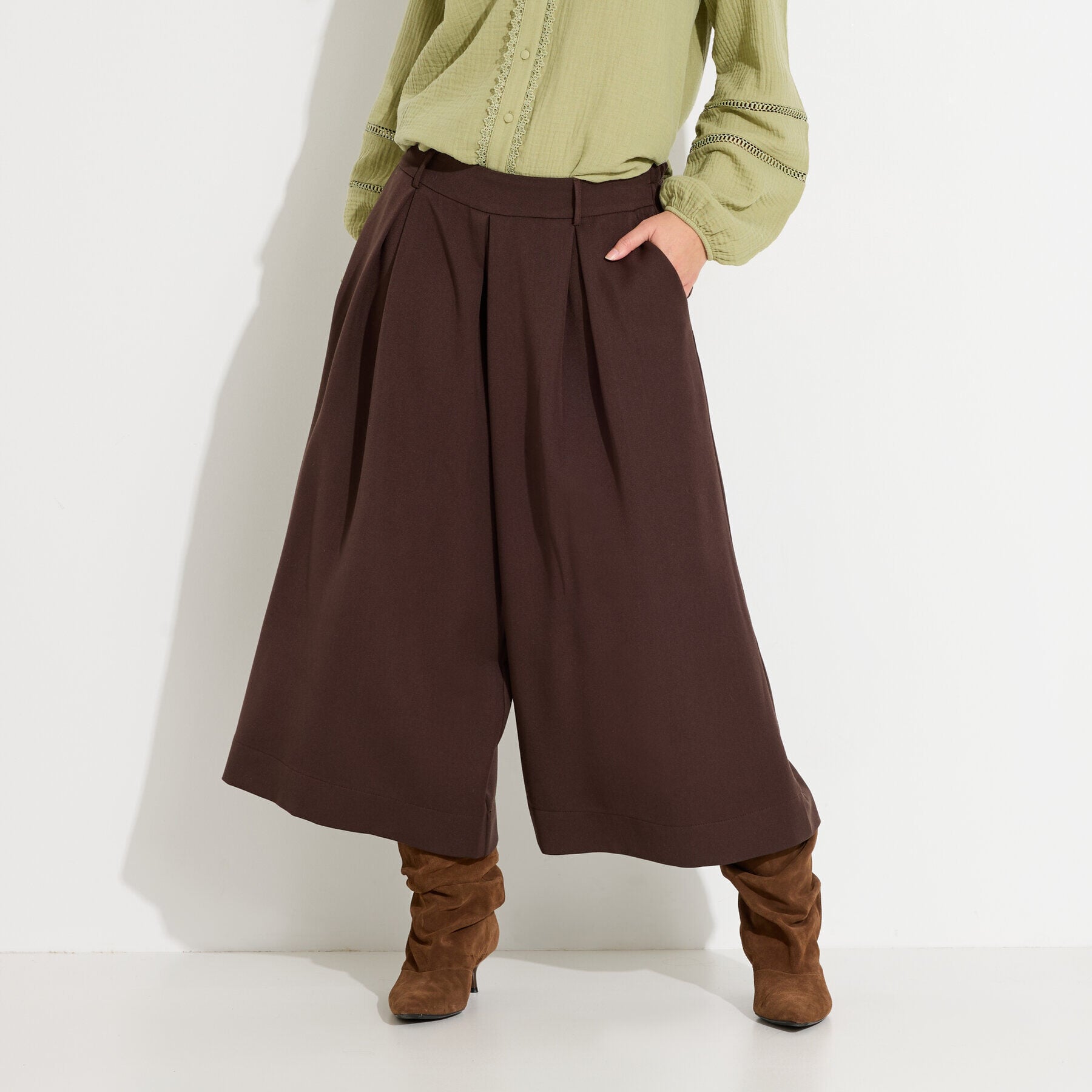 Jupe-culotte large pliss&eacute;e femme