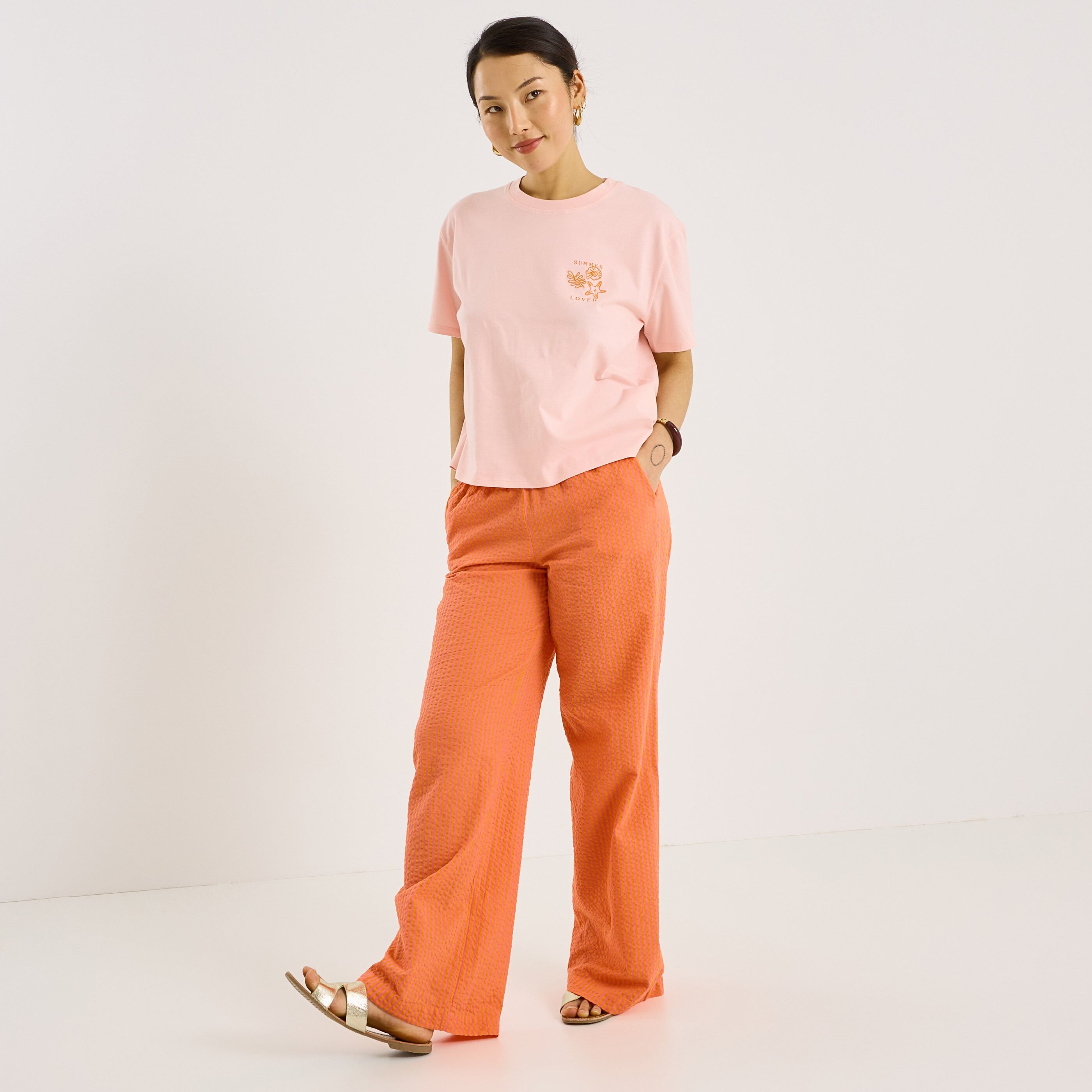 T-shirt col rond print femme