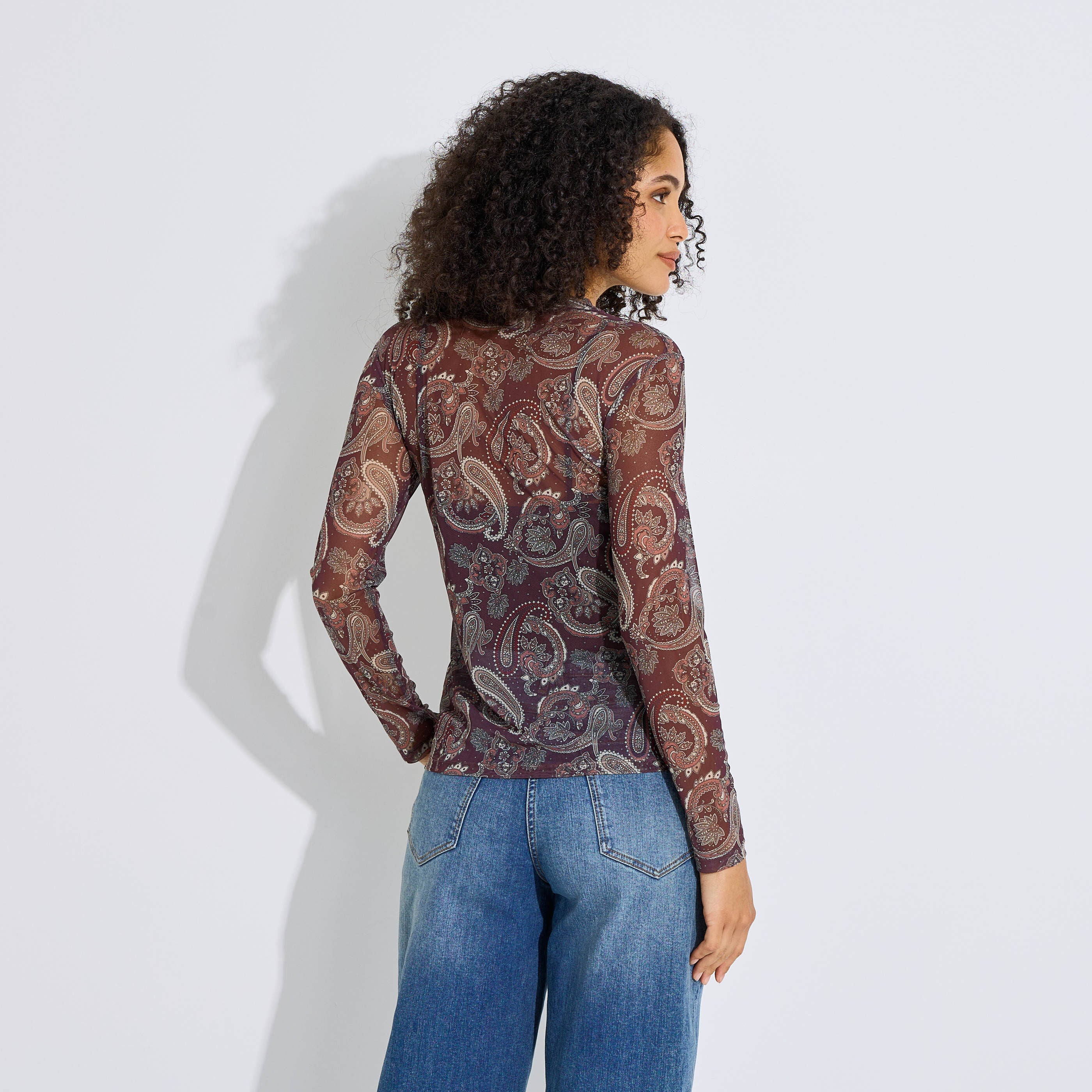 T-shirt voile imprim&eacute; cachemire femme