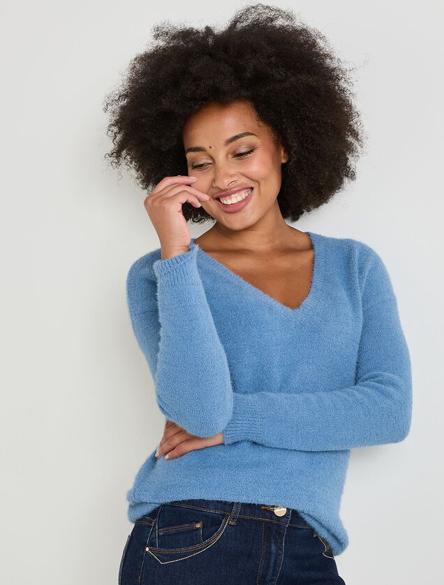 Pull col V femme