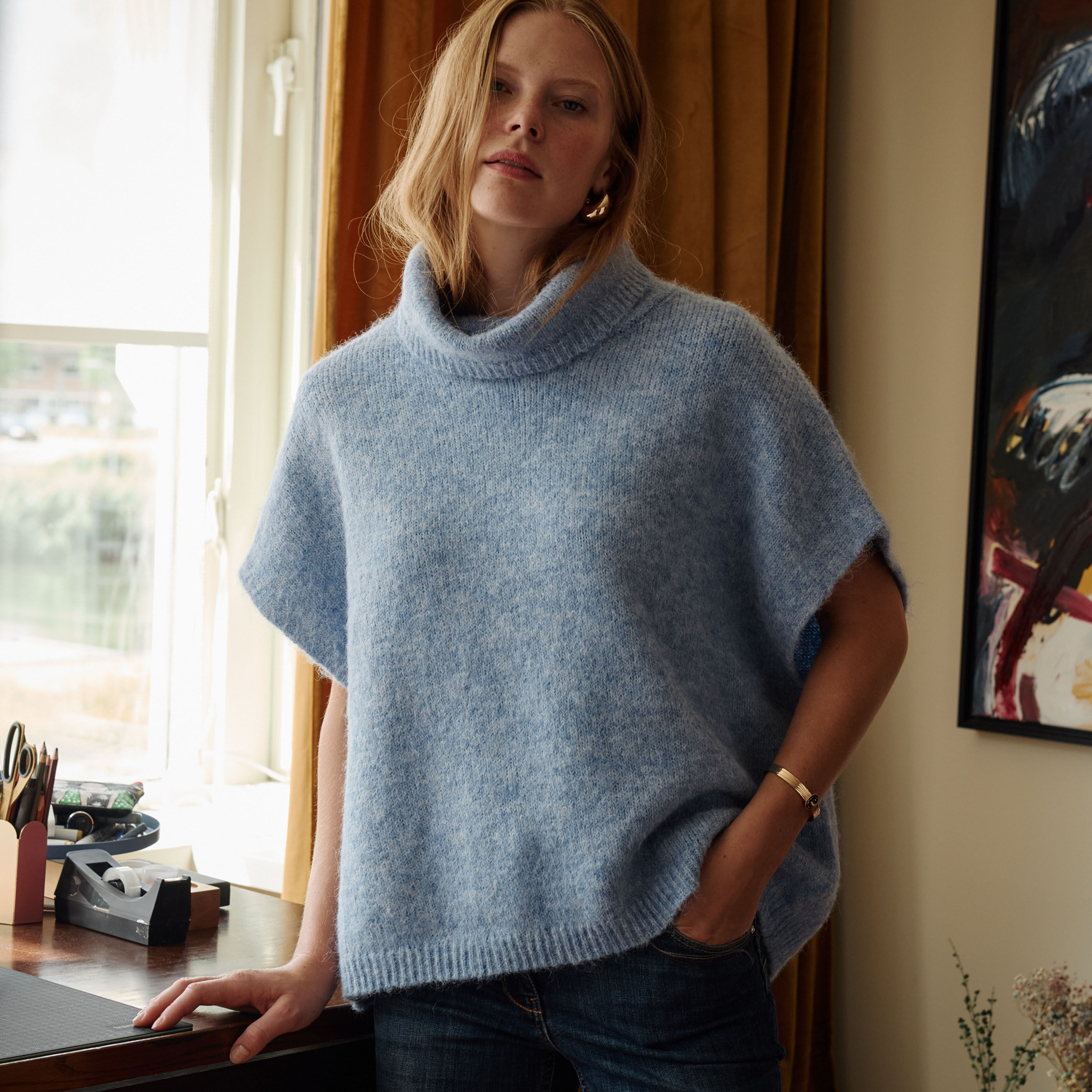 Pull sans manches &agrave; col boule femme