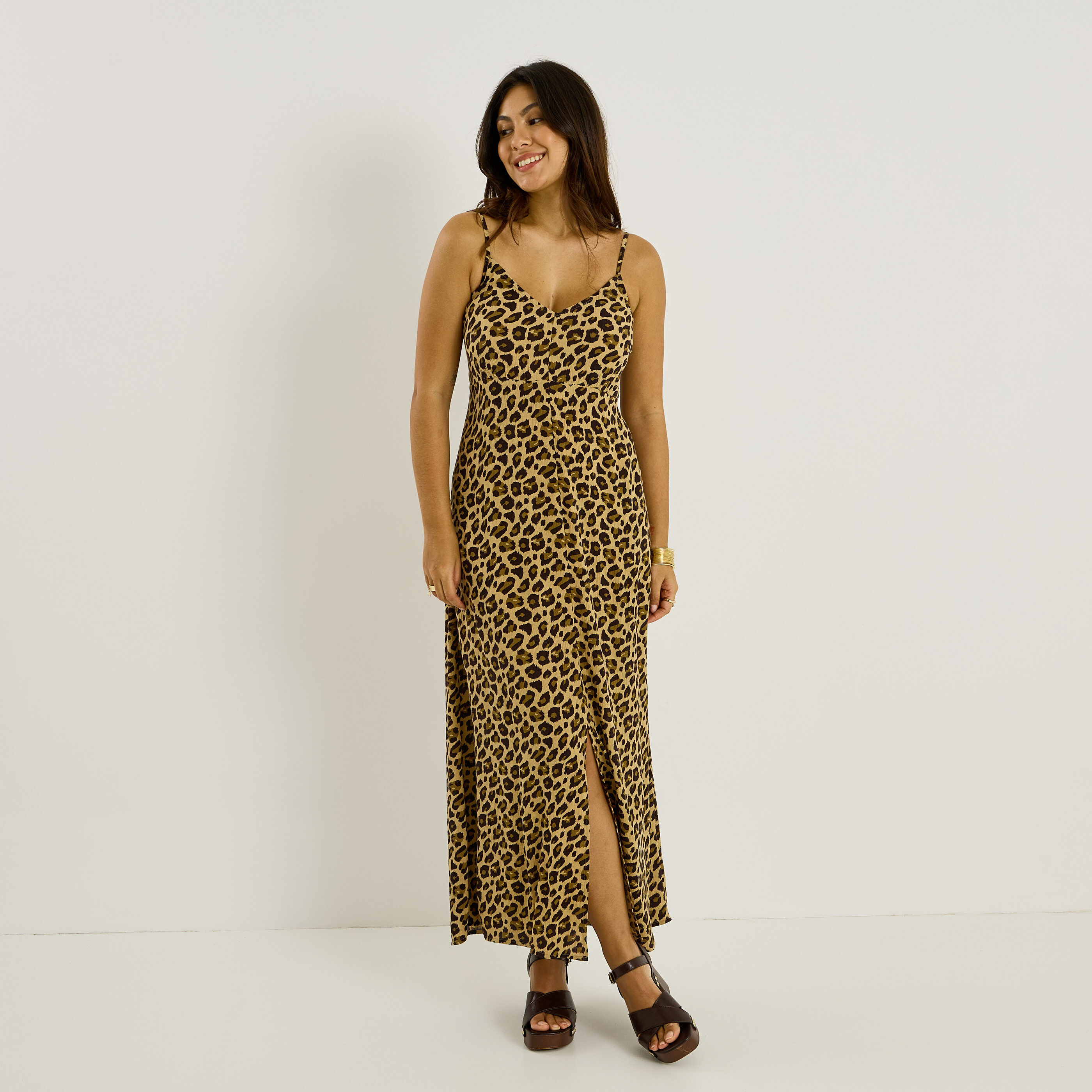 Robe longue imprim&eacute;e &agrave; bretelles