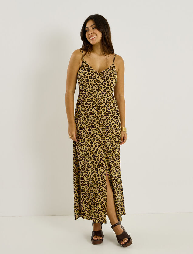 Robe longue imprim&eacute;e &agrave; bretelles