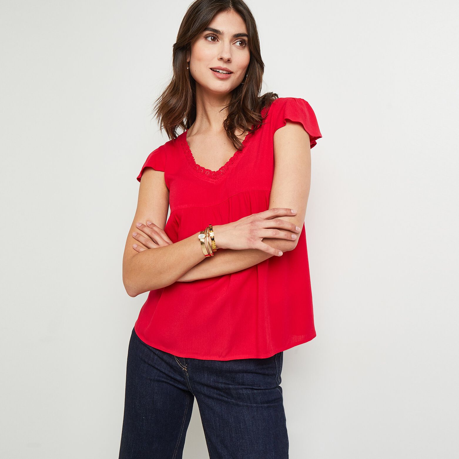 Blouse manches courtes col V