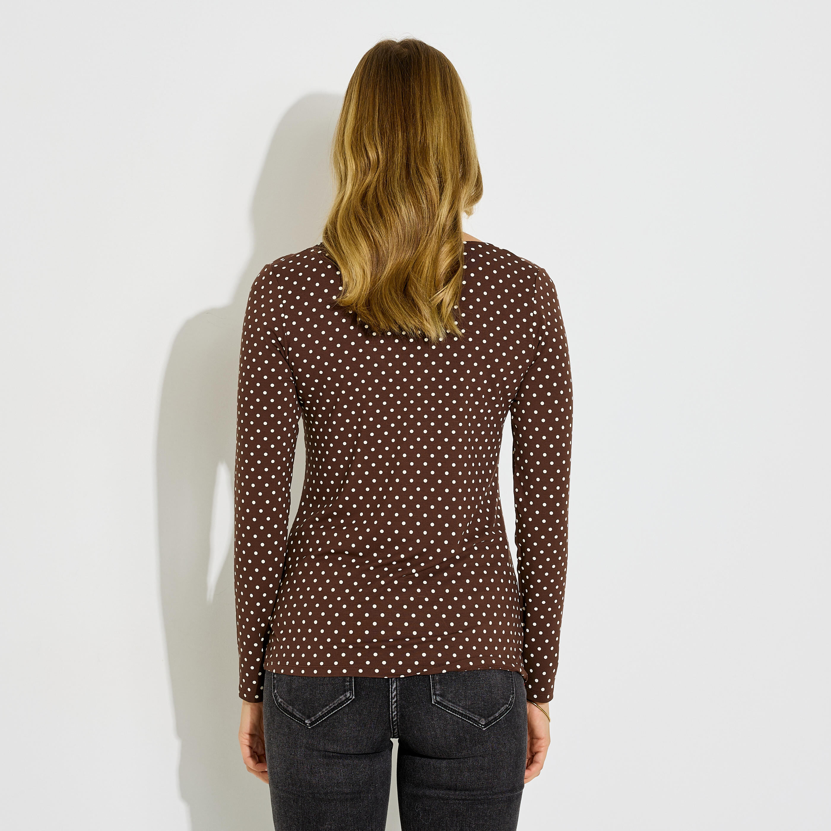 T-shirt manches longues motif pois femme