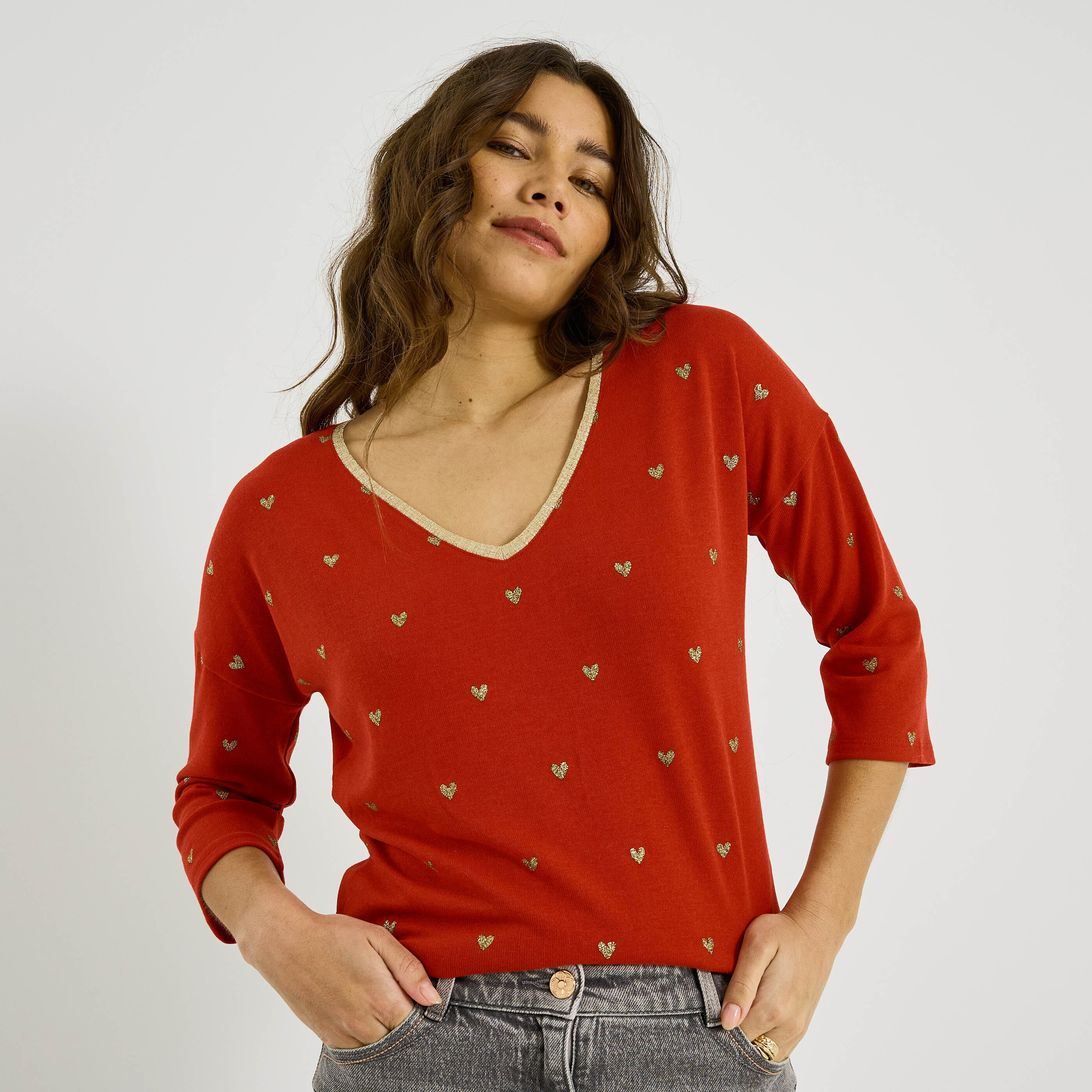 T-shirt imprim&eacute; c&oelig;urs femme