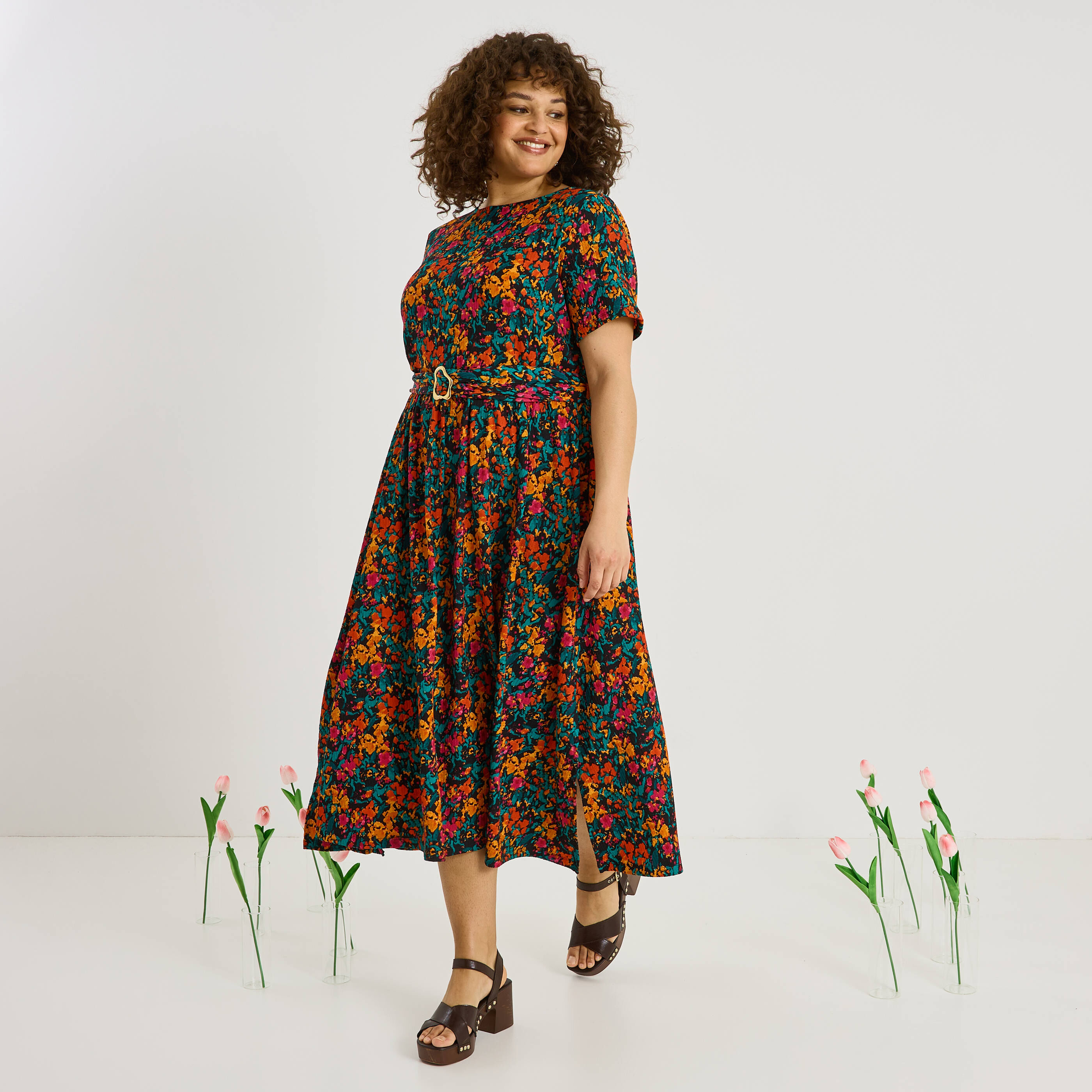 Robe longue en maille imprim&eacute;e