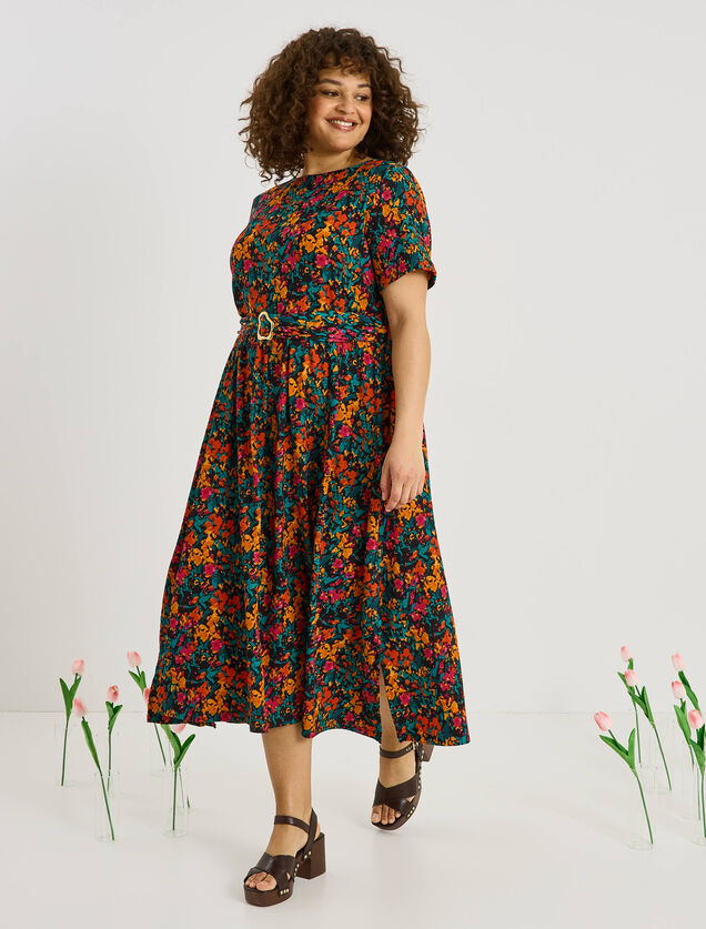 Robe longue en maille imprim&eacute;e
