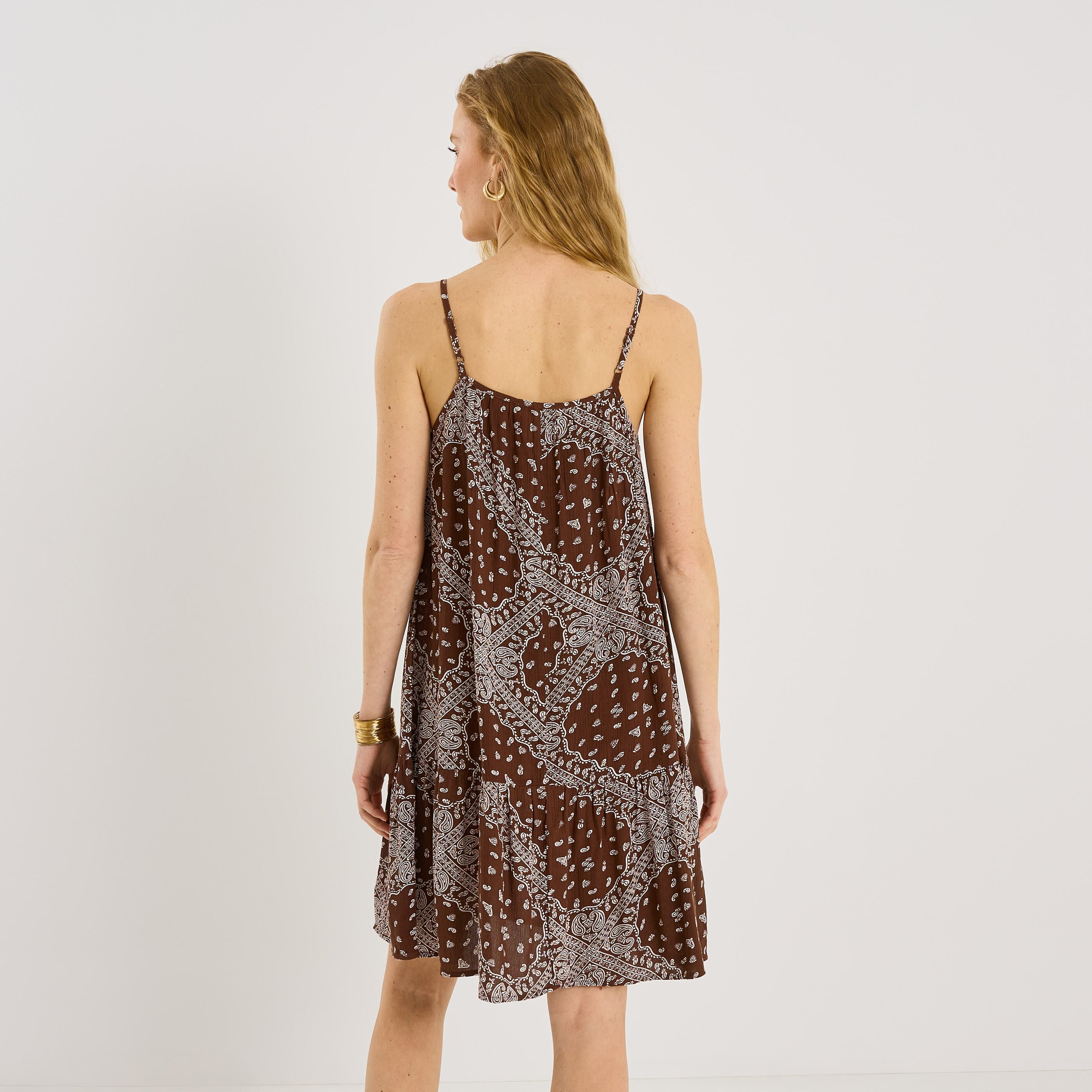 Robe courte imprim&eacute; bandana &agrave; bretelles 