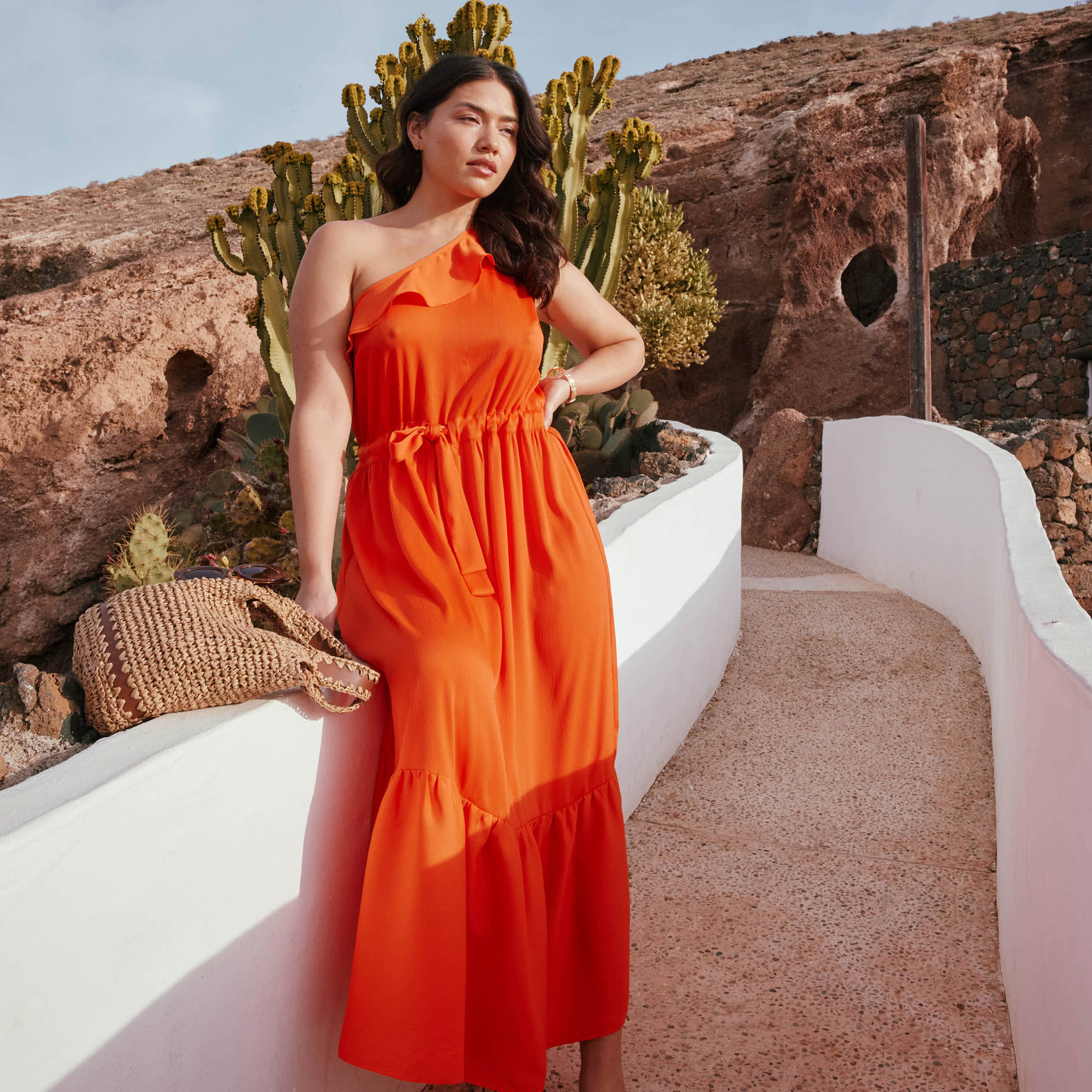 Robe longue a volants femme ROUGE Graindemalice