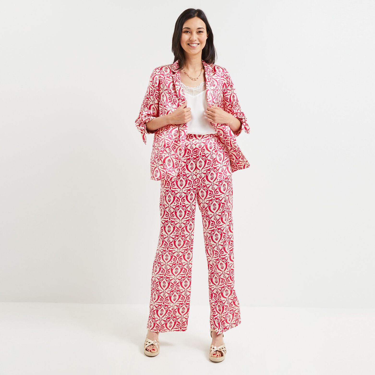 Pantalon satin imprimé femme