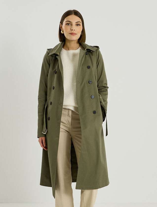 Trench long &agrave; capuche amovible femme