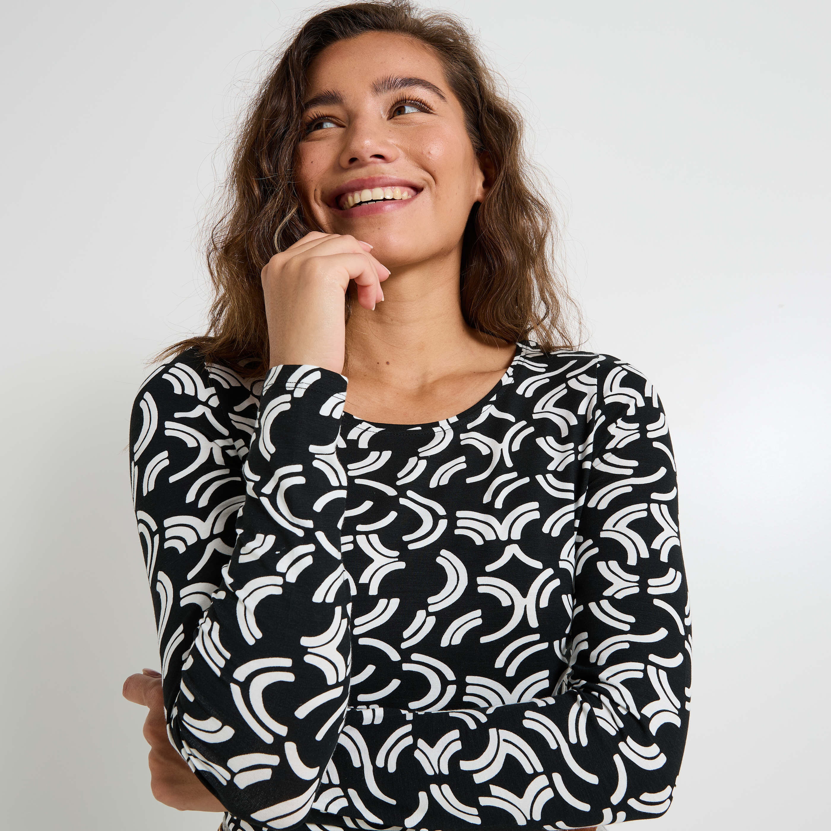 T-shirt manches longues imprim&eacute; femme