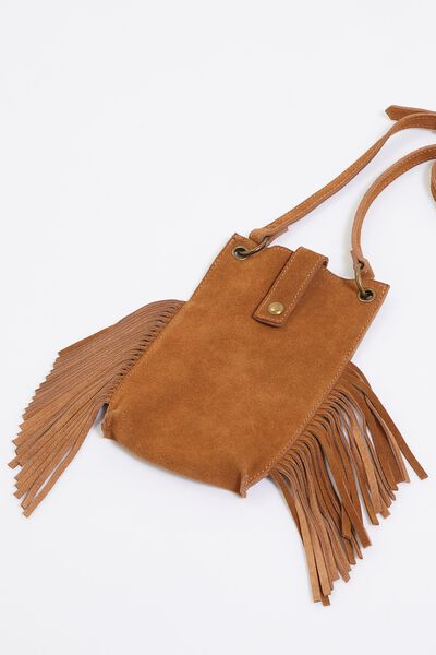 Pochette téléphone croute de cuir femme