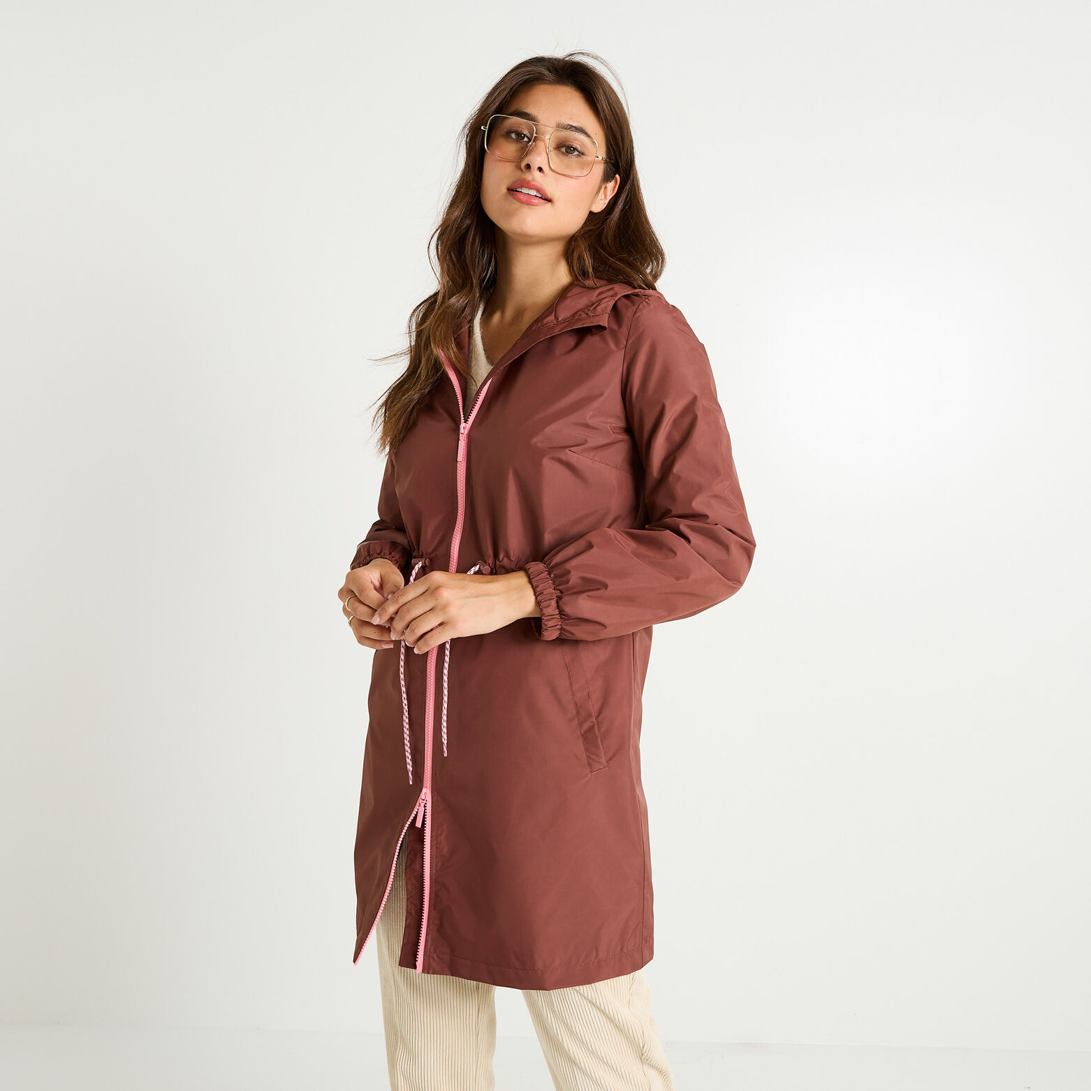 Imperméable long à capuche femme