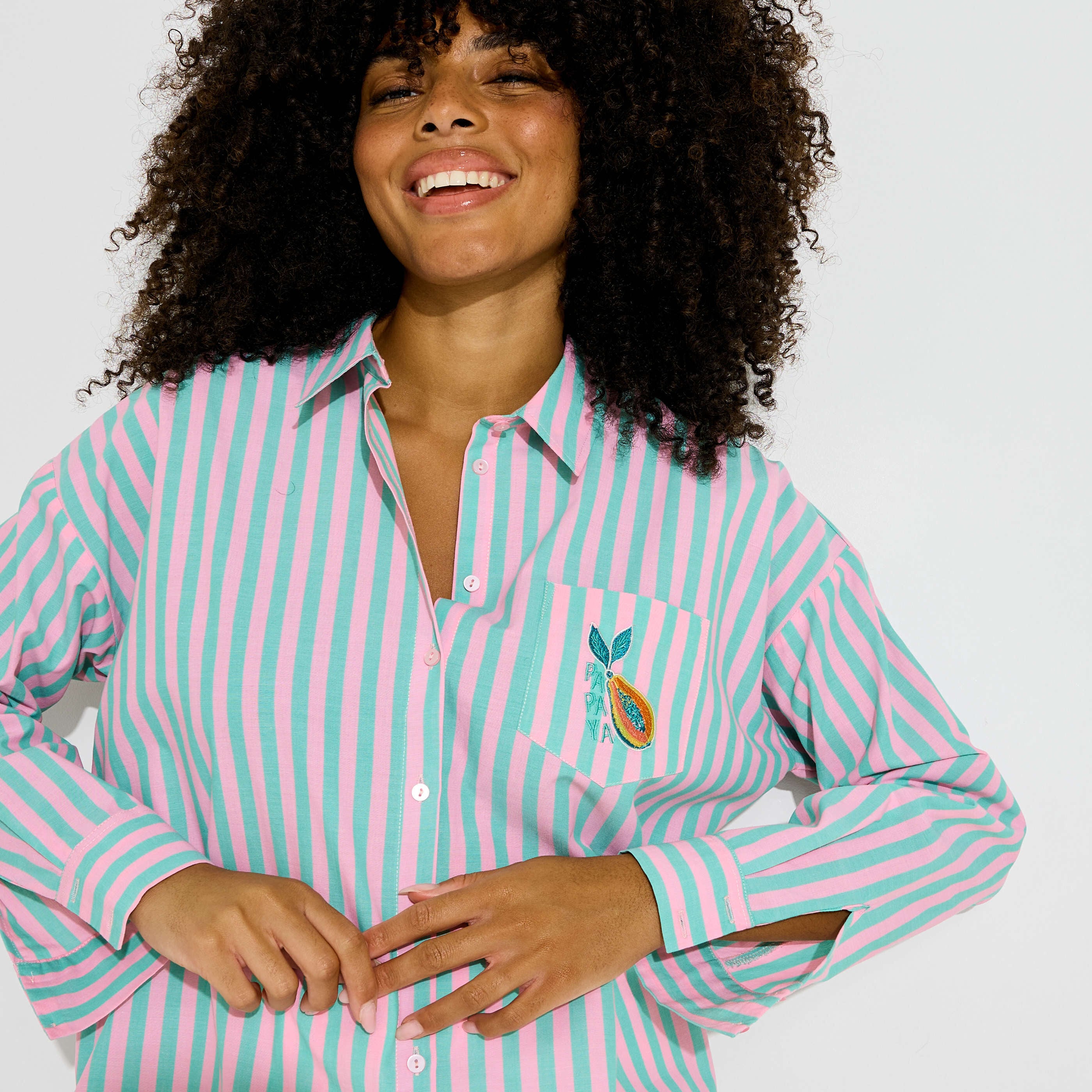 Chemise ray&eacute;e broderie papaye femme