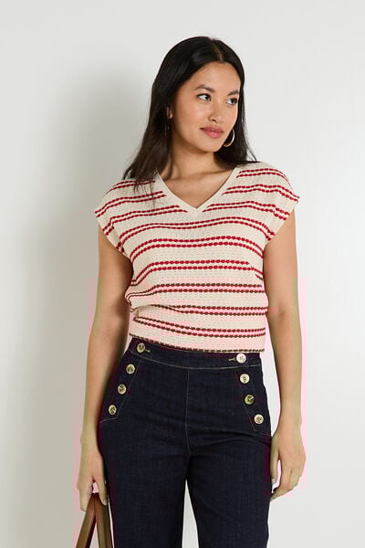 T-shirt col V en maille femme