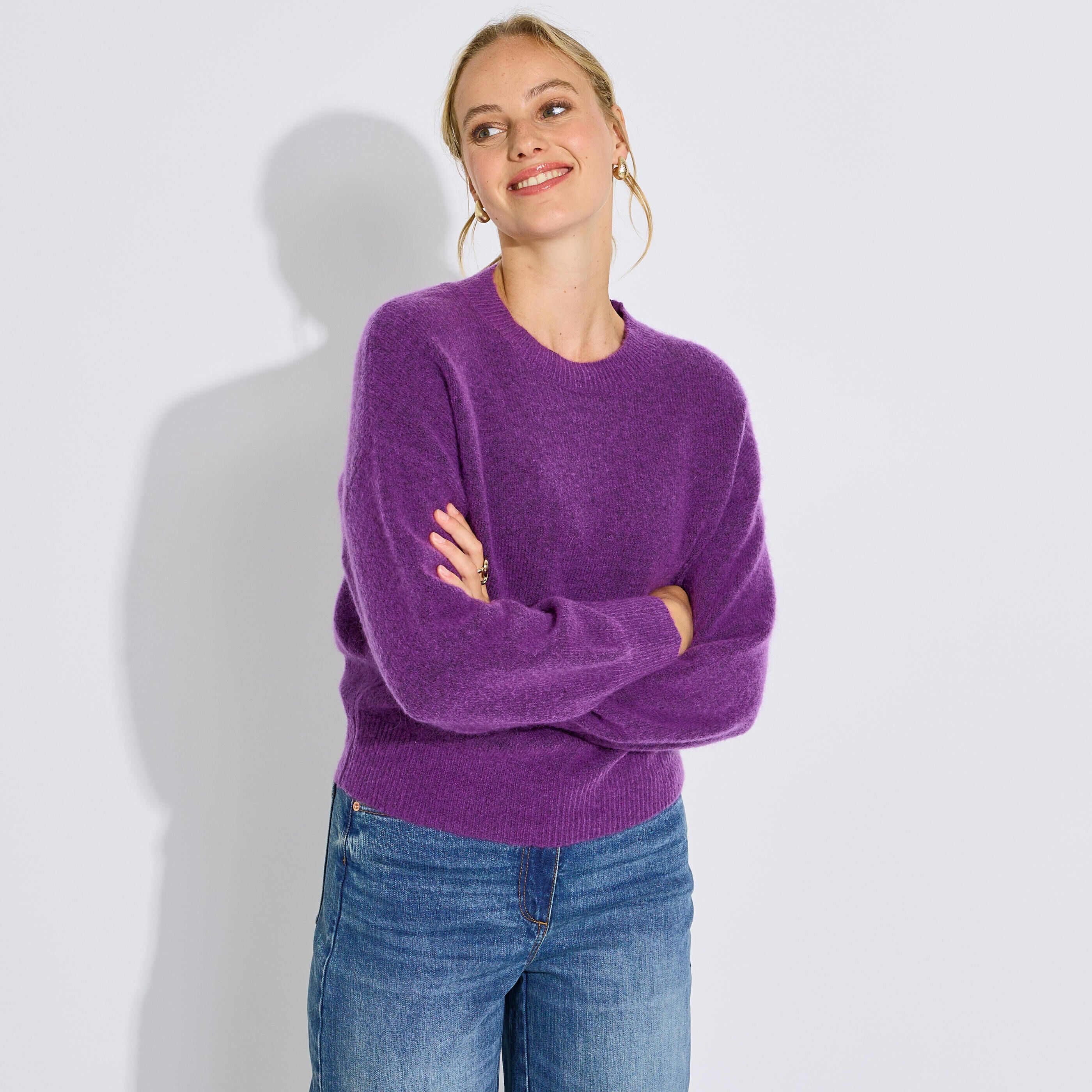 Pull col rond maille moelleuse femme