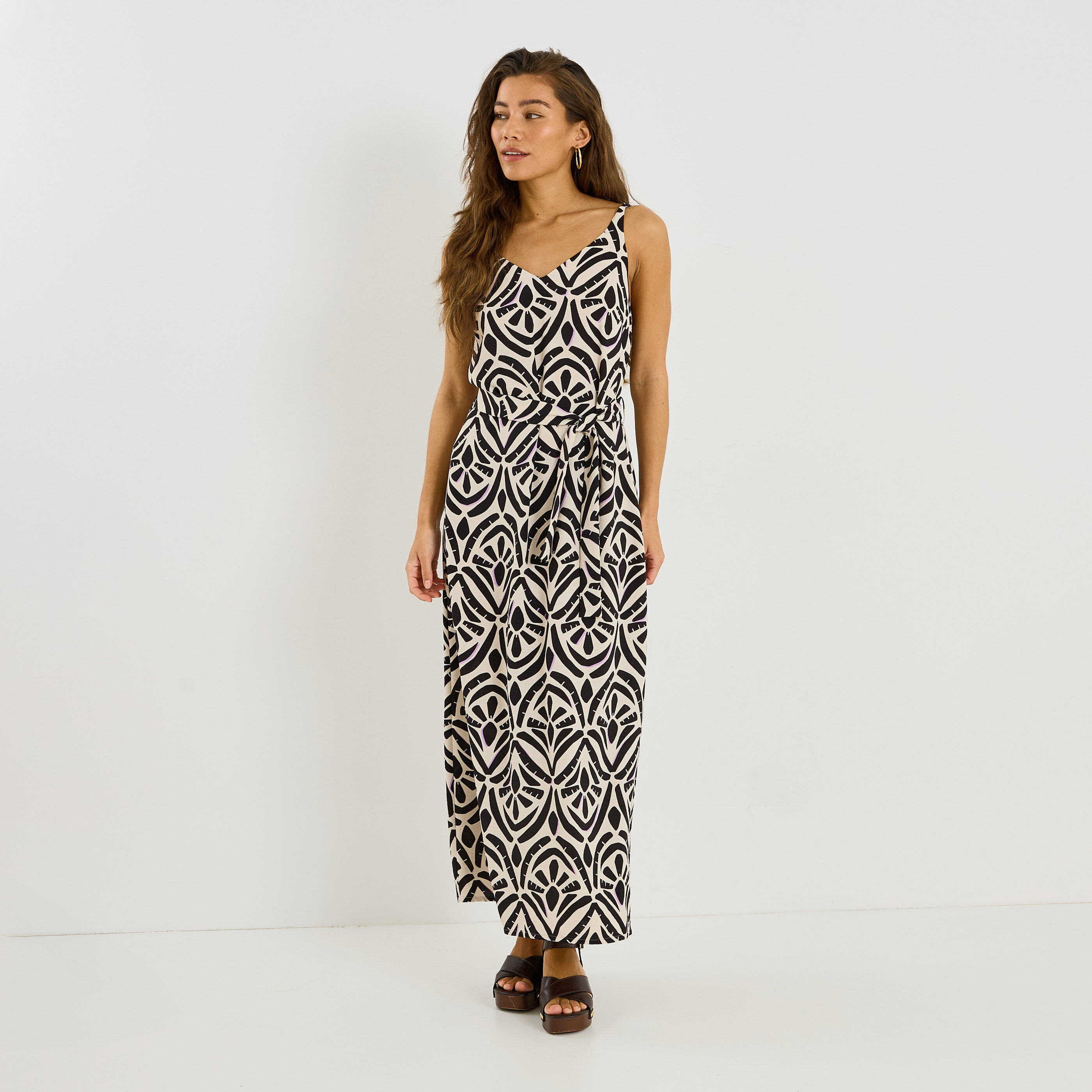 Robe longue imprim&eacute;e &agrave; bretelles