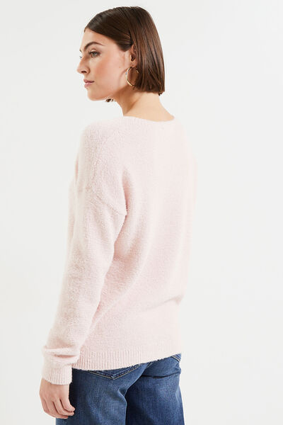 Pull fluffy col V femme