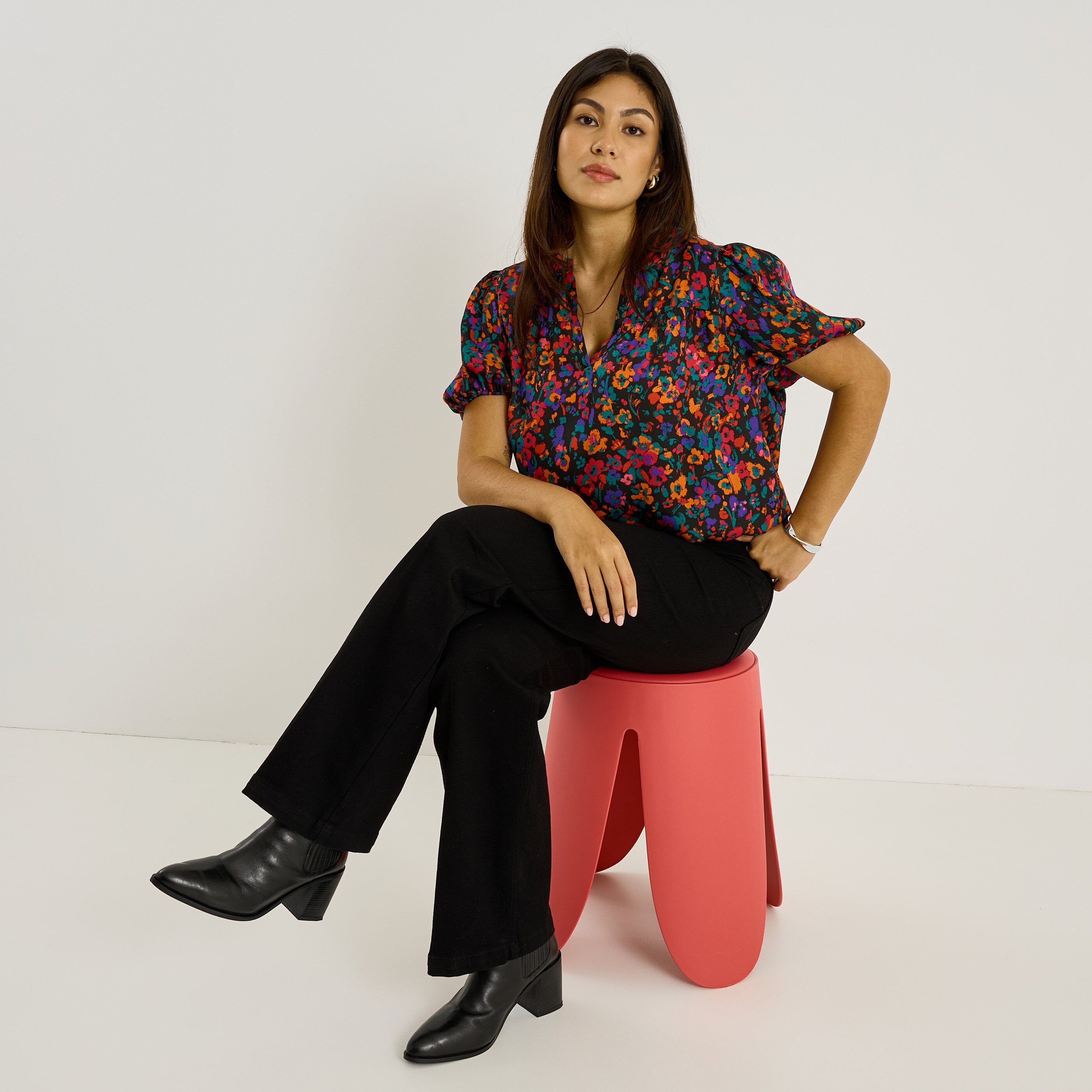 Blouse satin&eacute;e imprim&eacute; floral femme