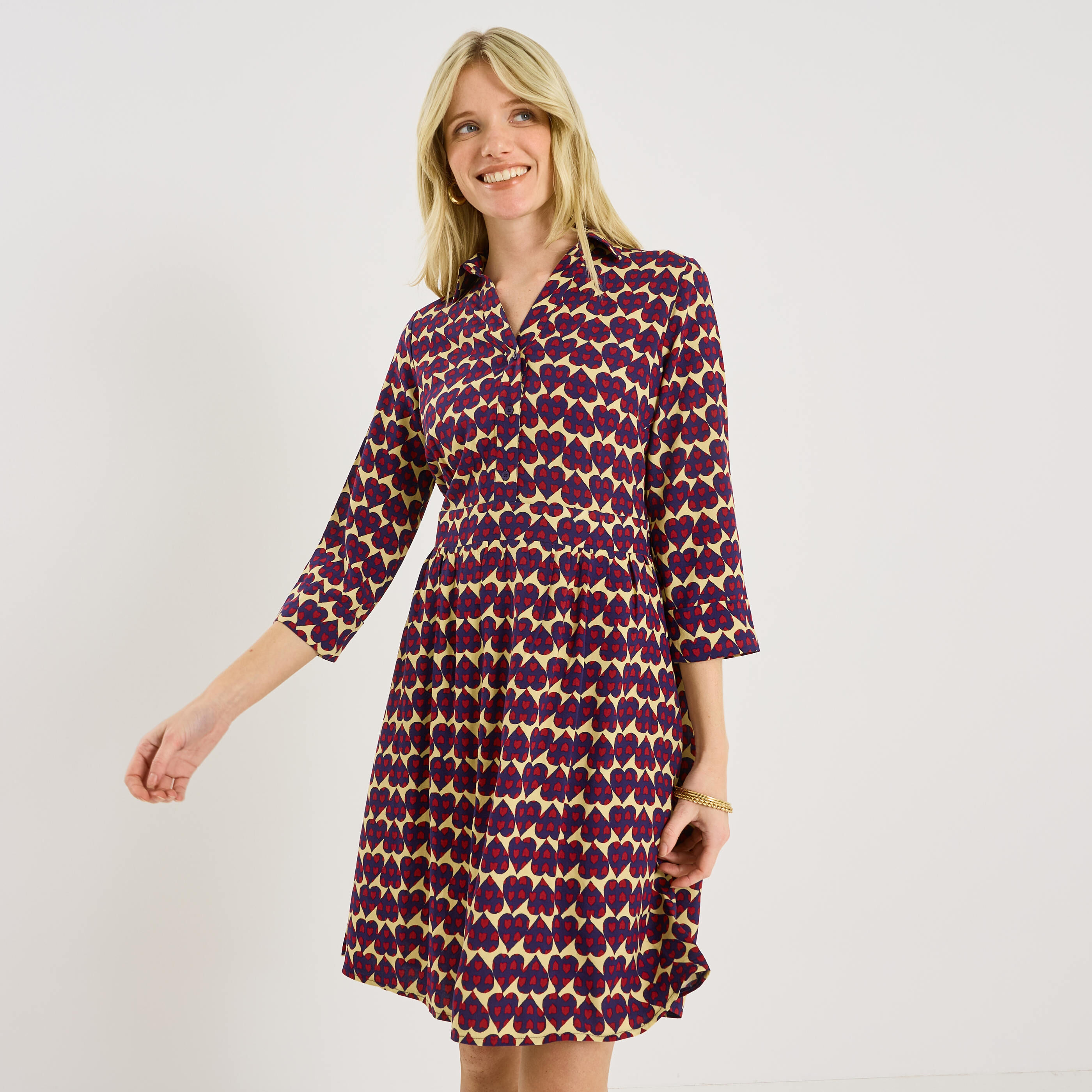 Robe longueur genou imprim&eacute; c&oelig;ur 