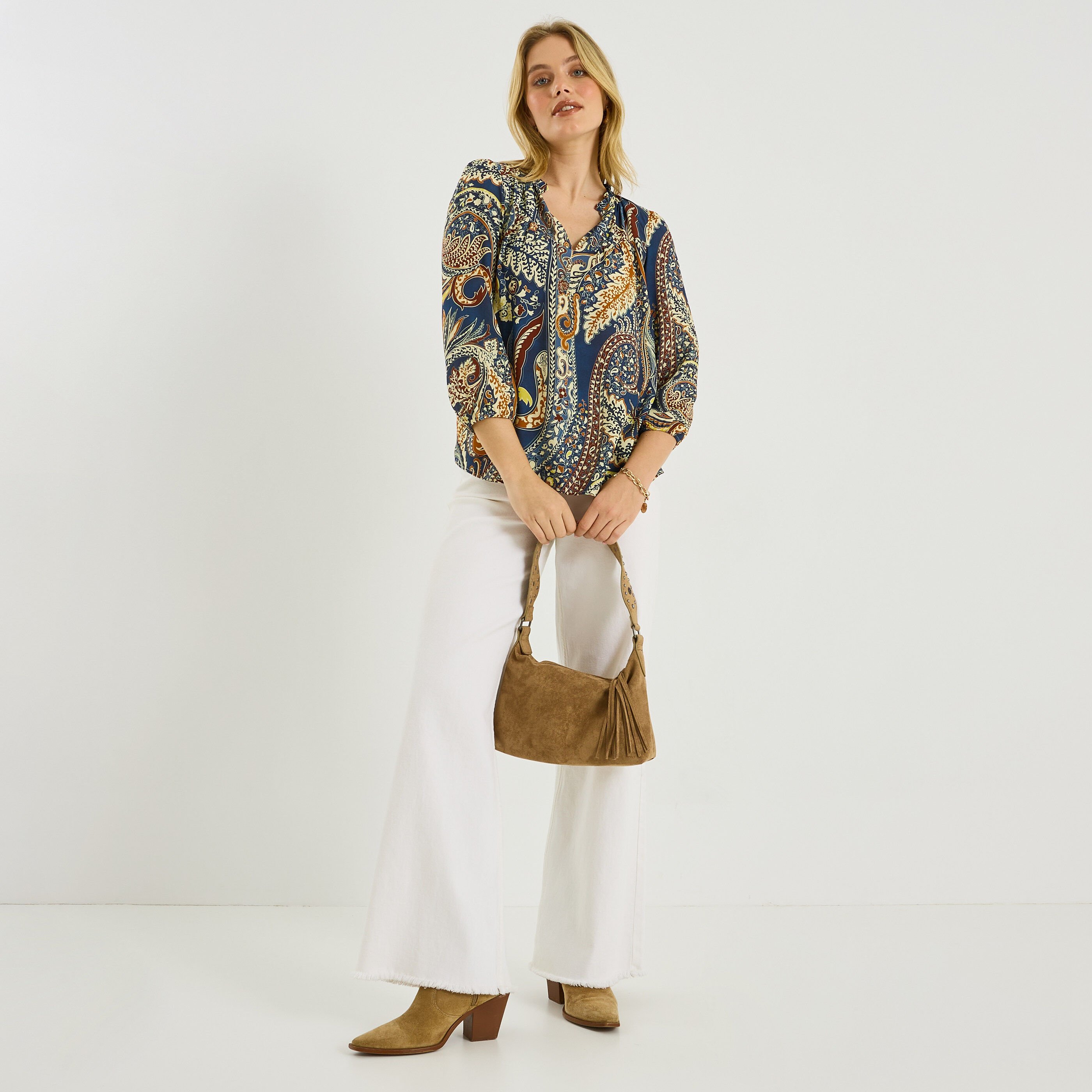 Blouse col V imprim&eacute; paisley femme